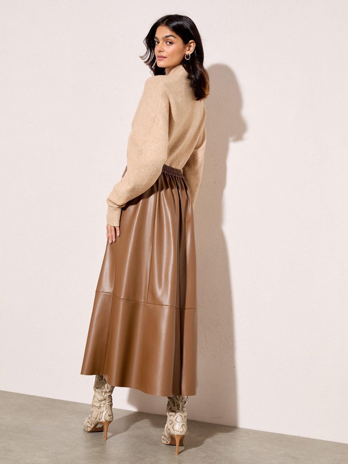 image of friends-like-these-punbspmidi-skirt-tan