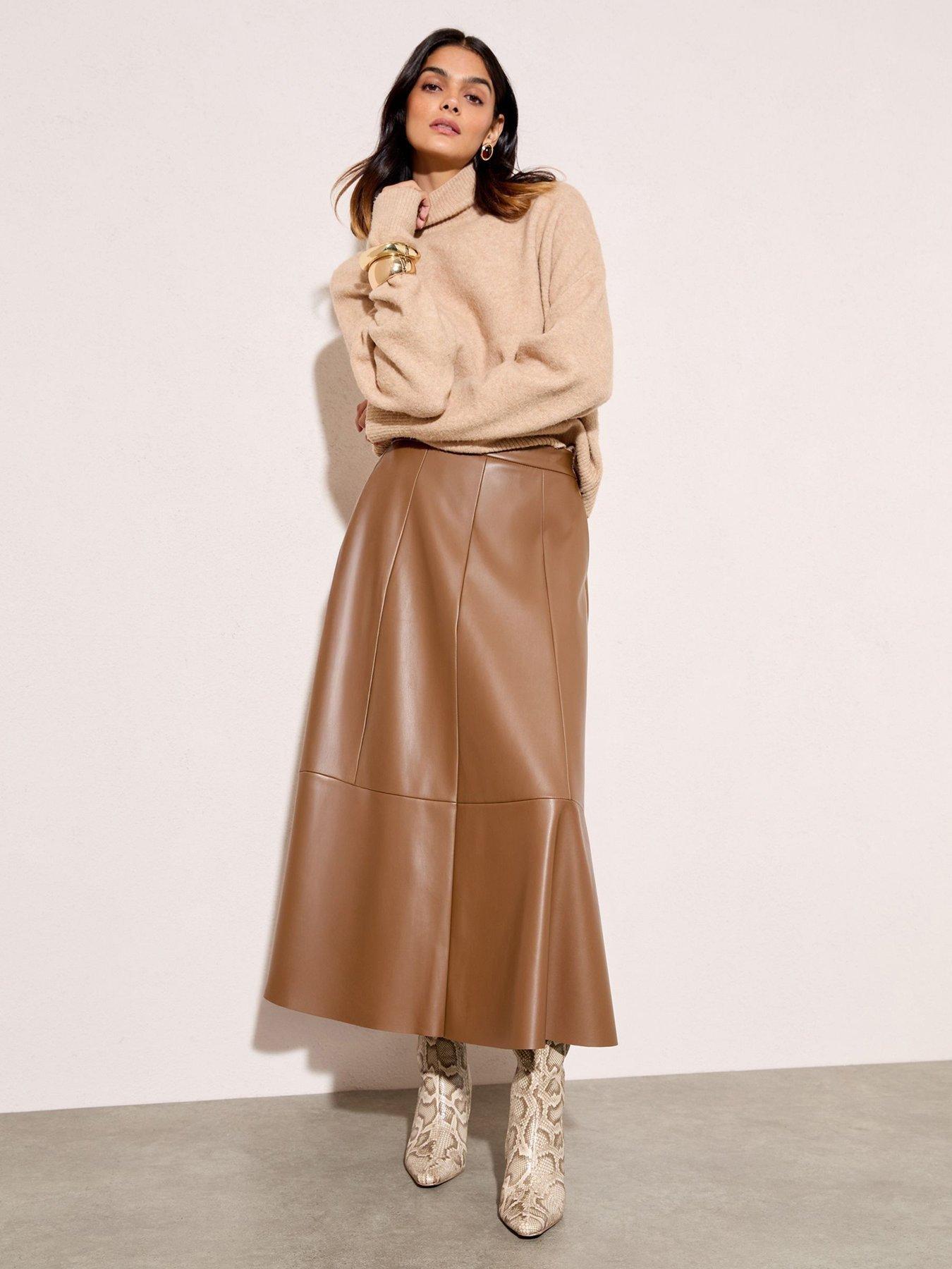  image of friends-like-these-punbspmidi-skirt-tan