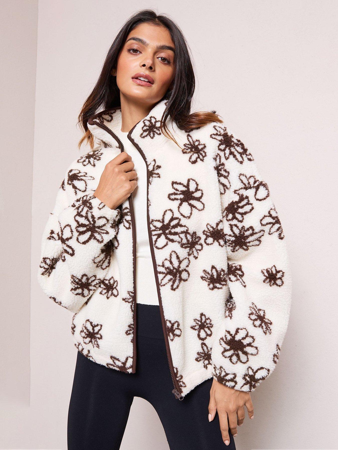 front image of friends-like-these-floral-print-fleece-beige