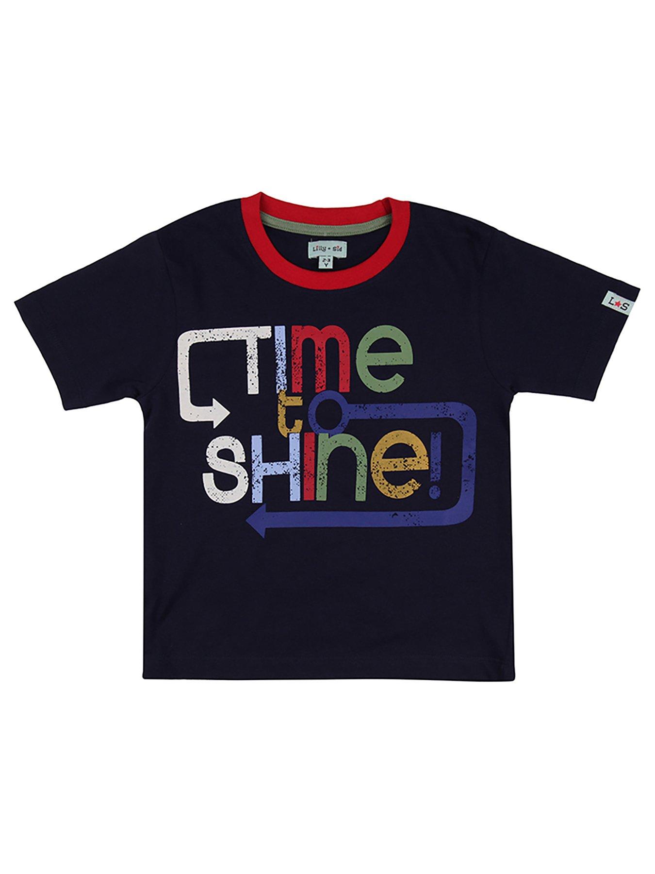undefined Boys Time To Shine Slogan Print Top - Navy