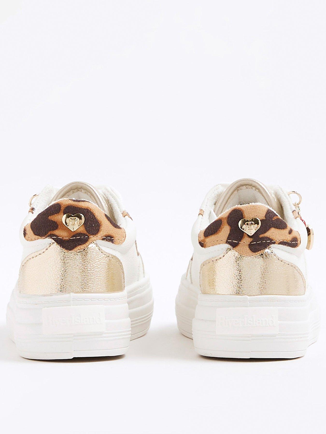 Image 3 of 5 of River Island Older Girls Leopard Charm Trainers - White