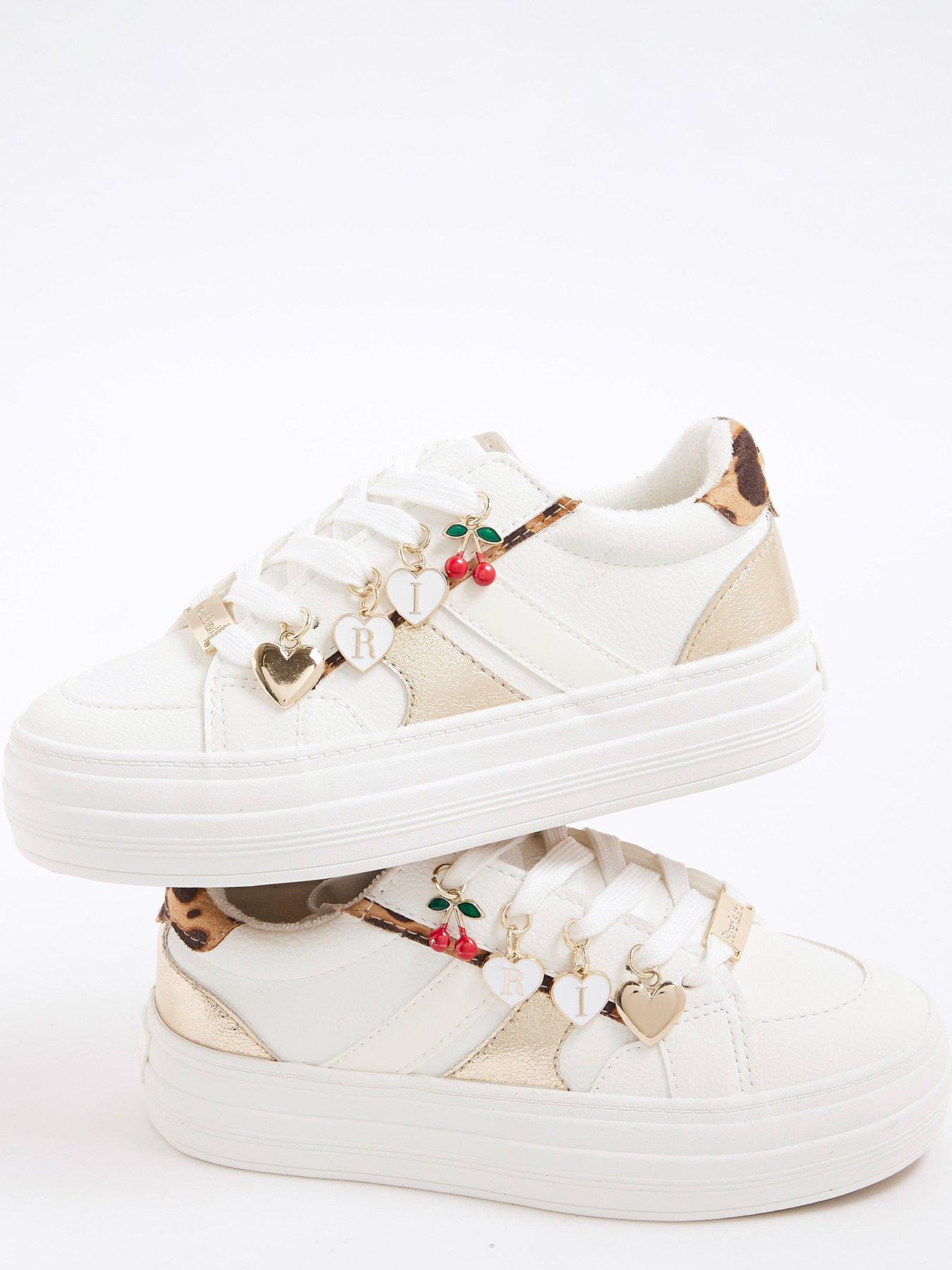 Image 4 of 5 of River Island Older Girls Leopard Charm Trainers - White