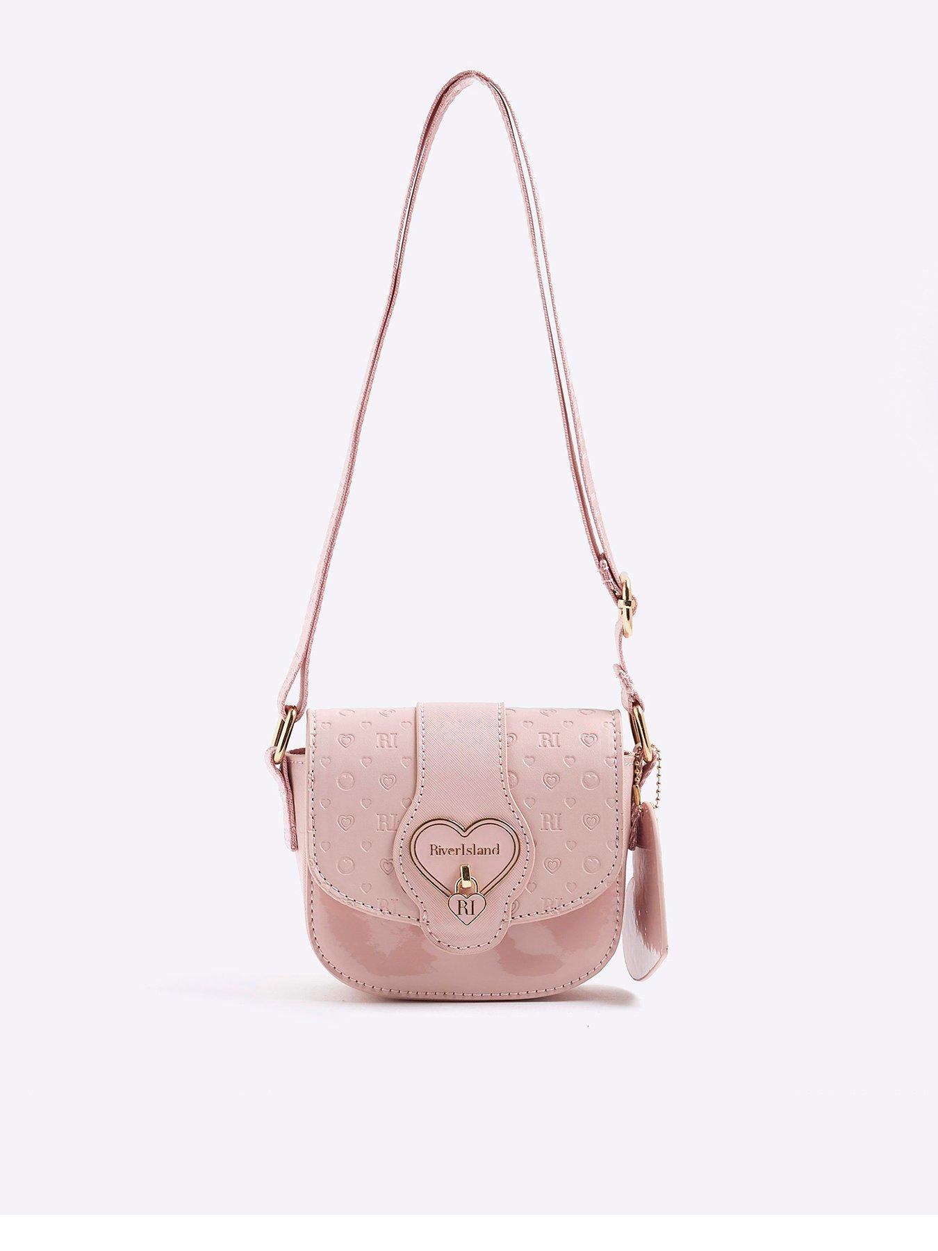 River Island Older Girls Monogram Heart Cross Body Bag - Pink