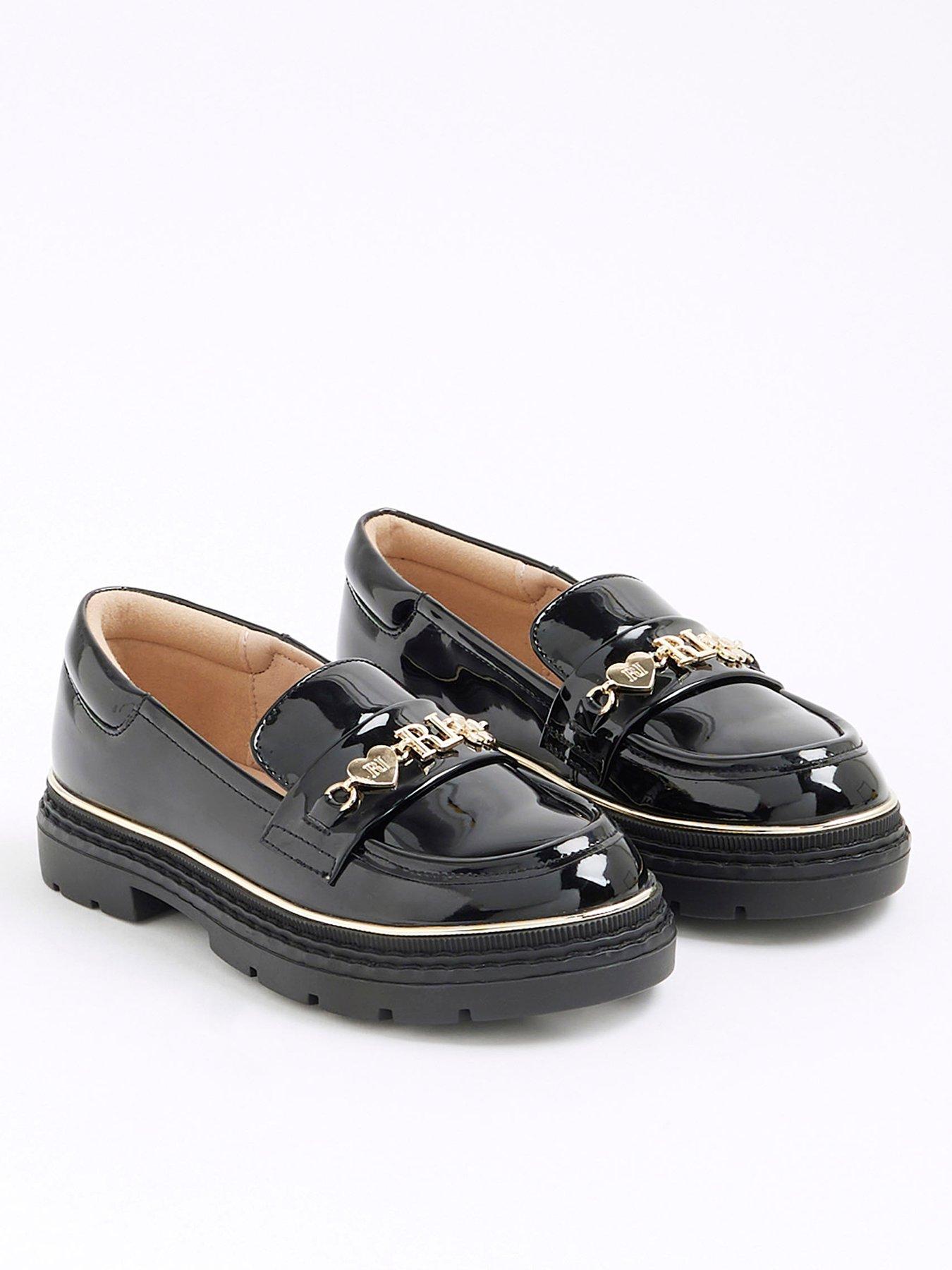 undefined Older Girls Patent Flower Chain Loafers - Black