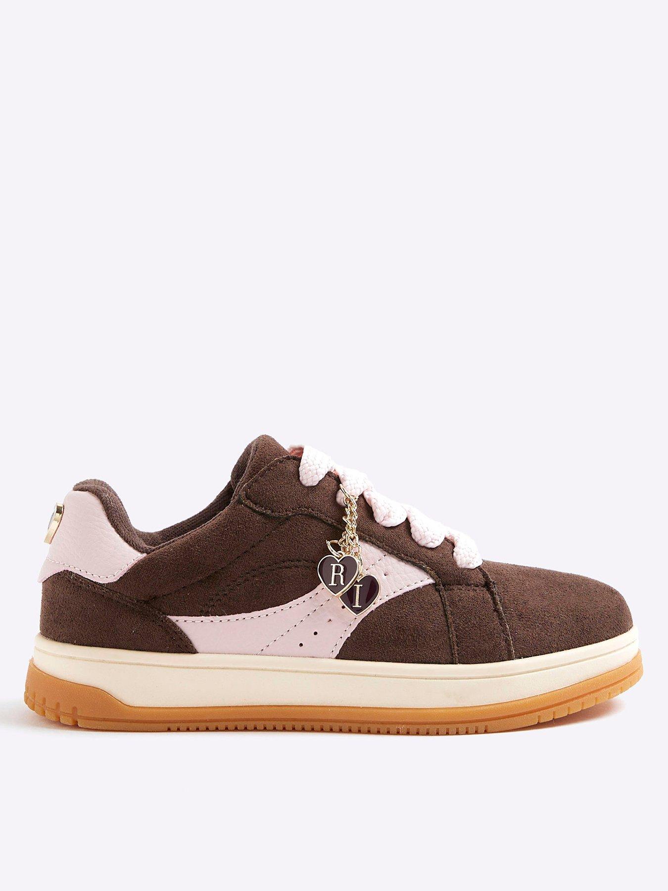 Image 1 of 5 of River Island Older Girls Heart Charm Trainers - Brown