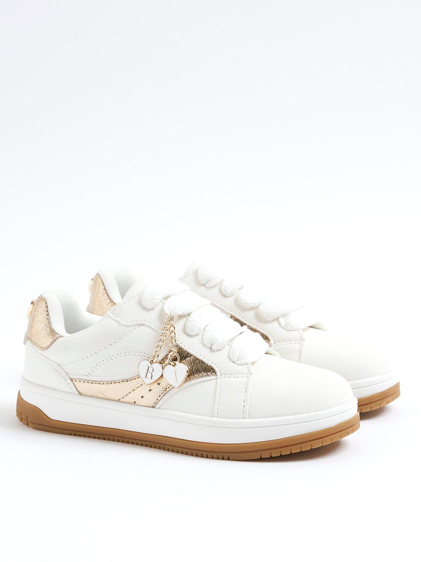 Image 3 of 5 of River Island Older Girls Heart Charm Trainers - White