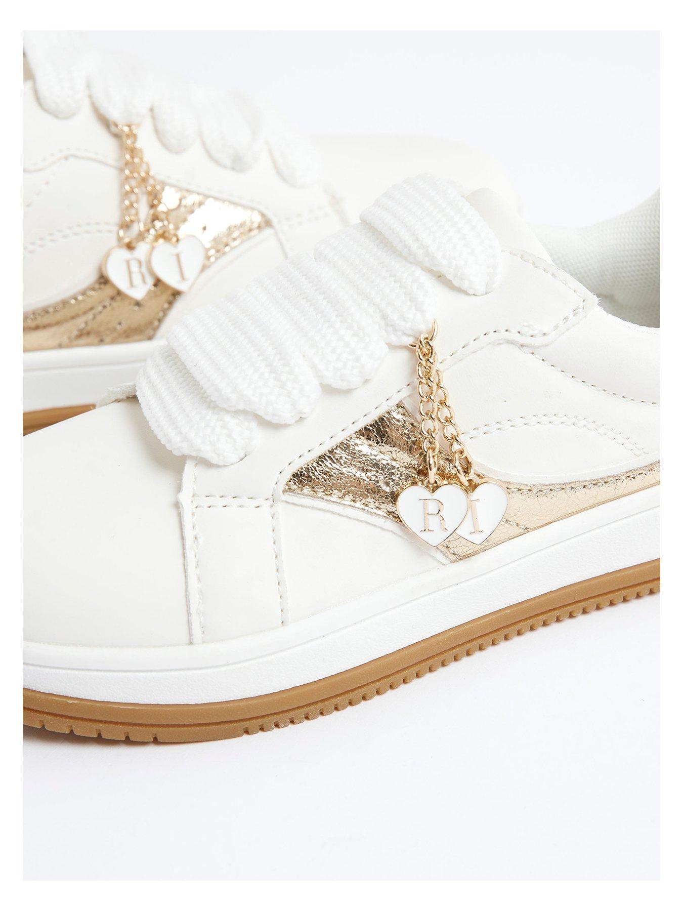 Image 5 of 5 of River Island Older Girls Heart Charm Trainers - White
