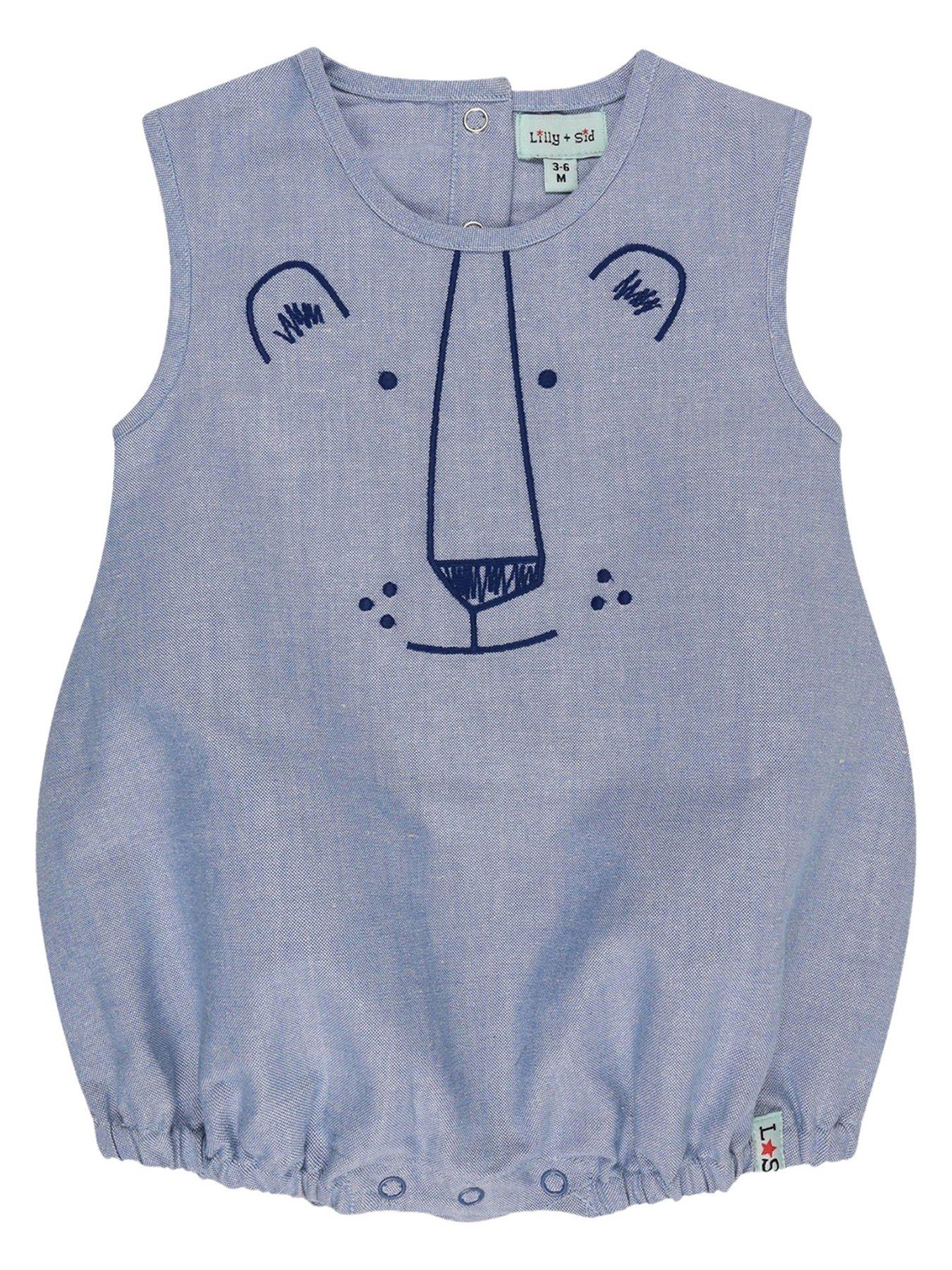 undefined Baby Boys Face Print Romper - Blue