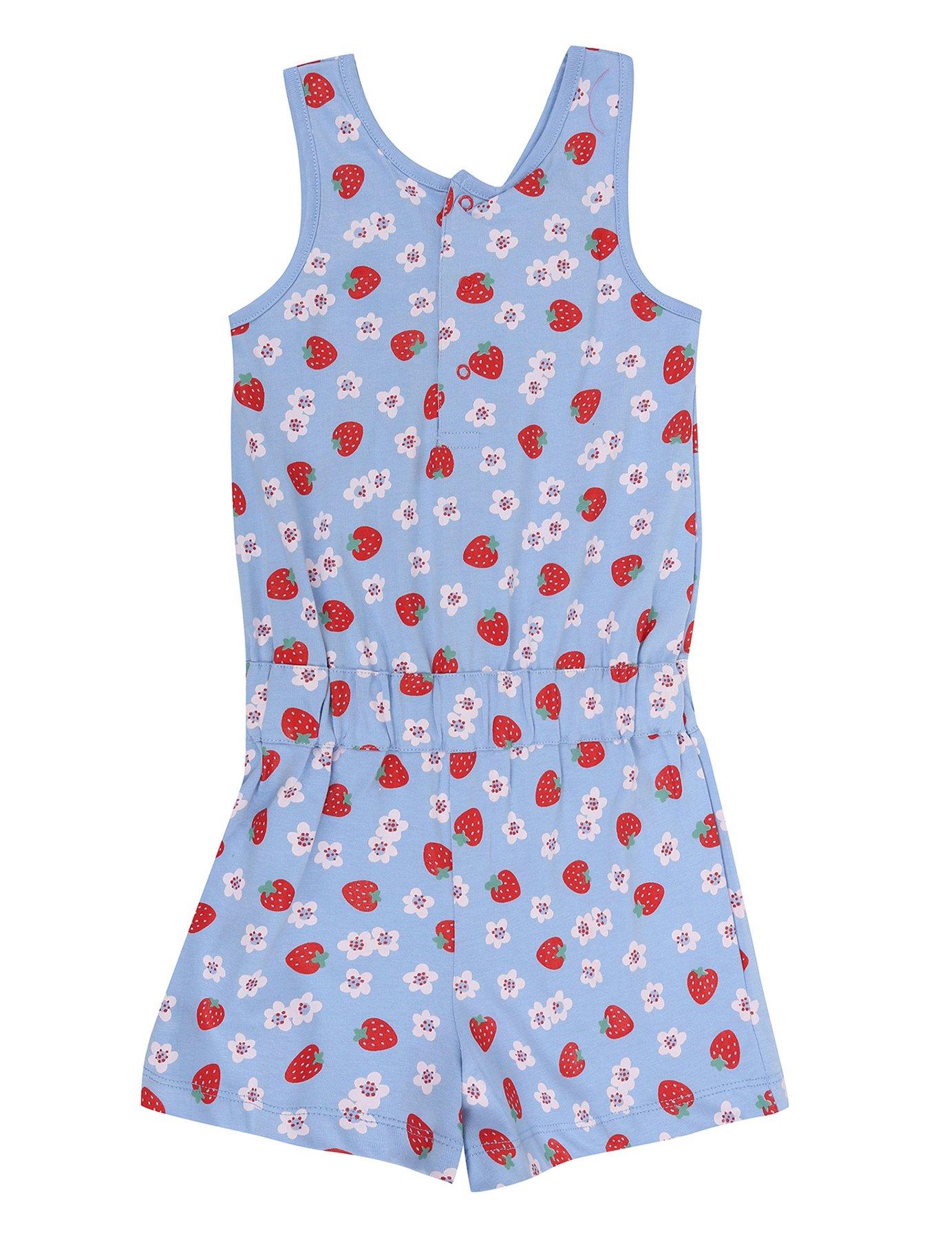 undefined Girls Strawberry Print Playsuit - Blue