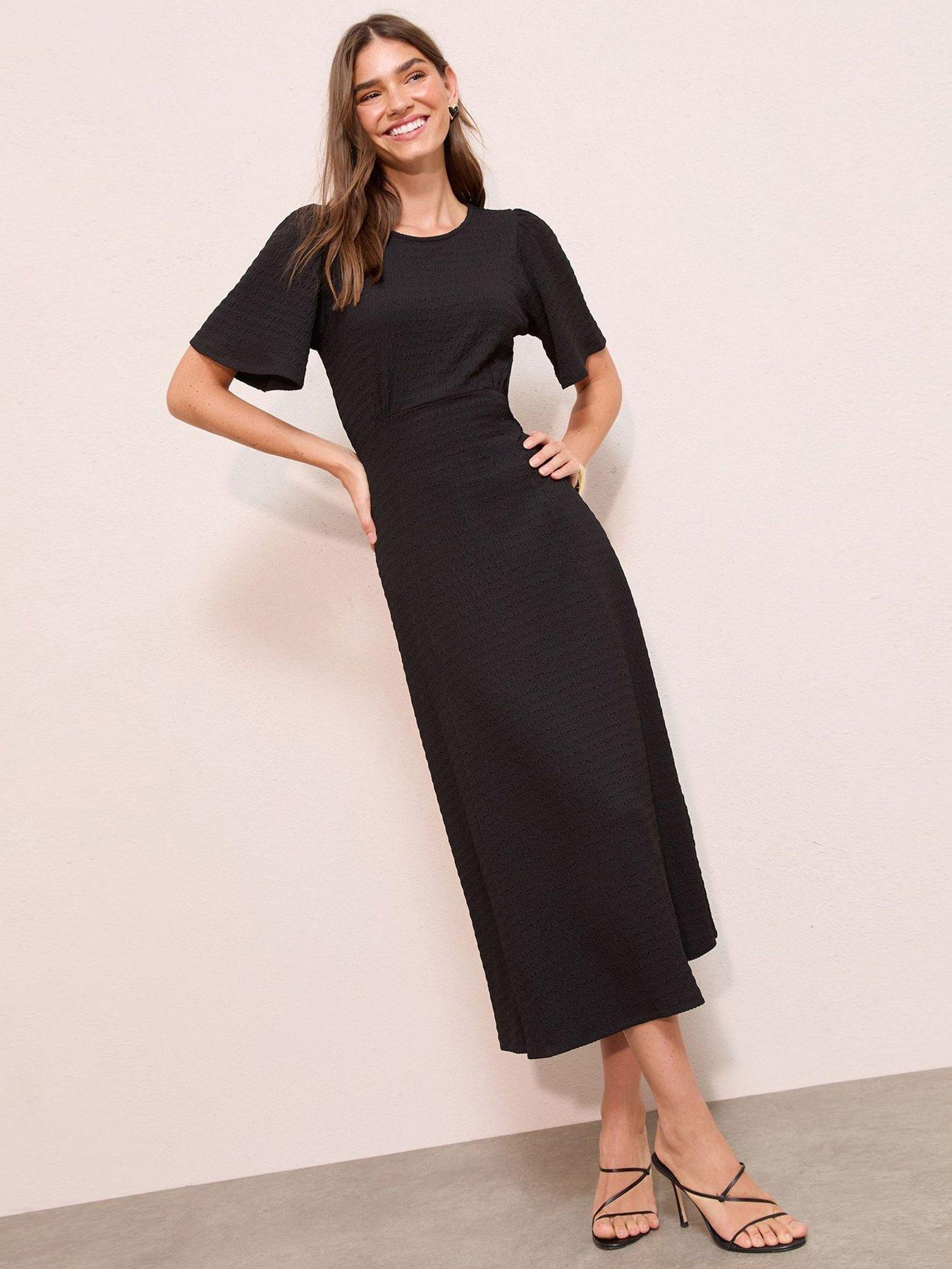 friends-like-these-textured-jersey-scoop-neck-angel-sleeve-midi-dress-black