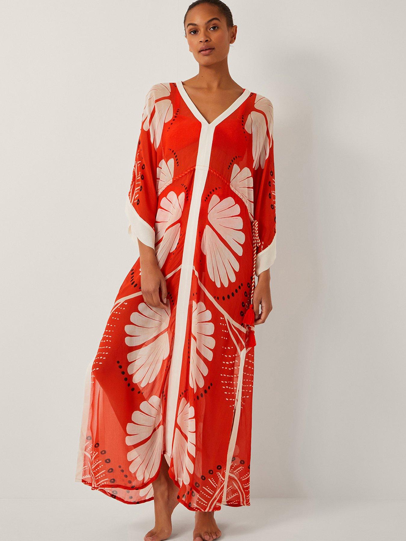 Image 1 of 5 of Monsoon Nara Printed Kaftan - Rust - Orange