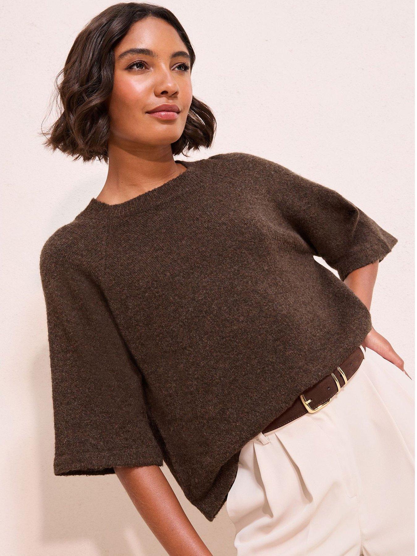  image of friends-like-these-crew-neck-knit-top-brown