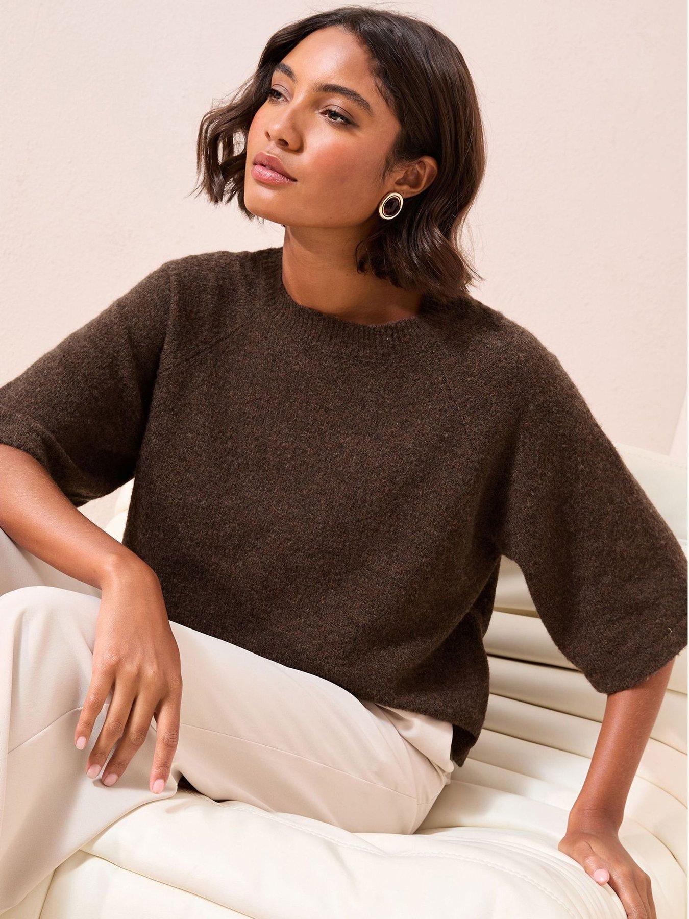  image of friends-like-these-crew-neck-knit-top-brown