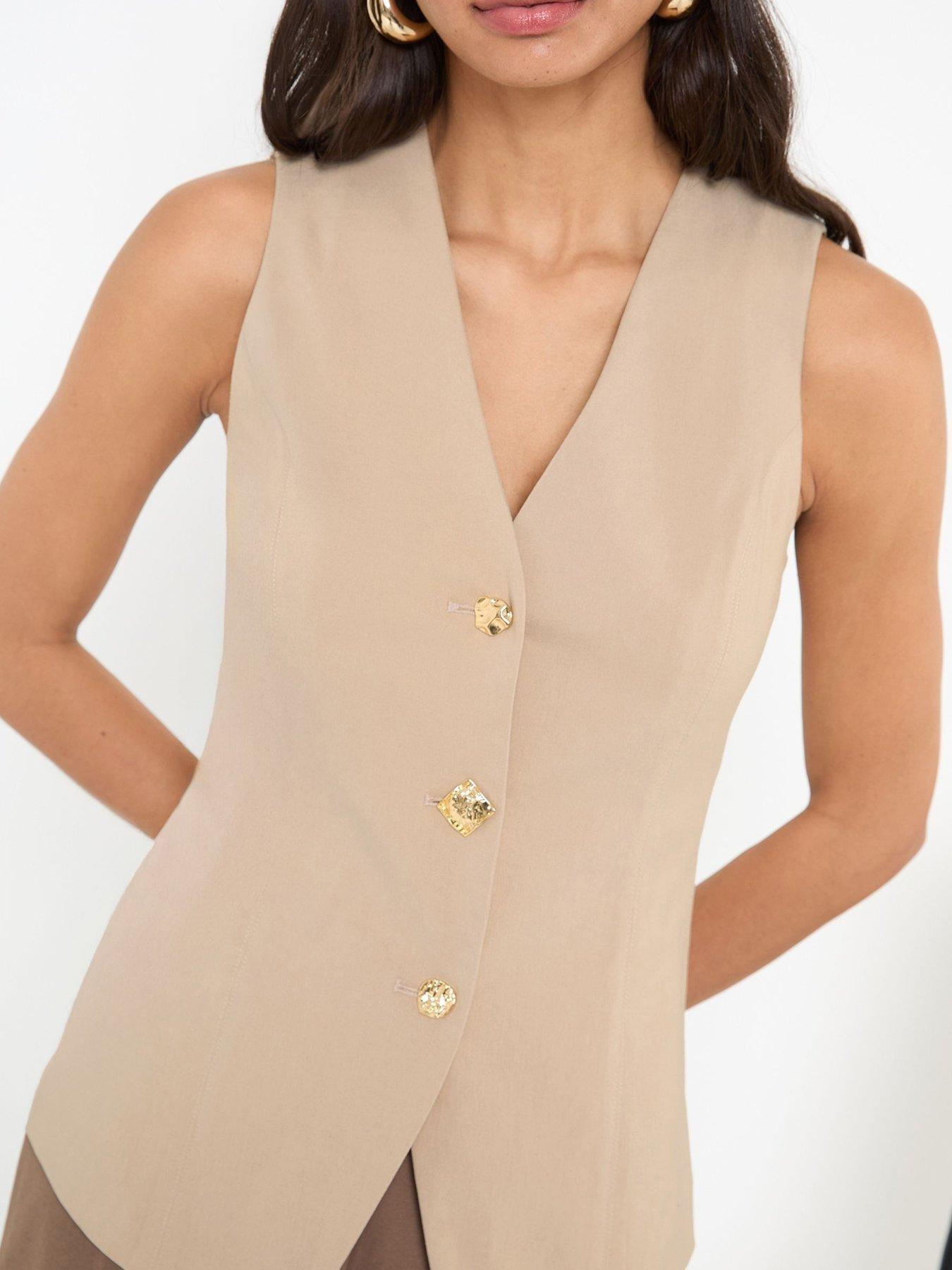 Image 2 of 4 of Friends Like These Sculpting Stretch Multi Button Waistcoat - Beige