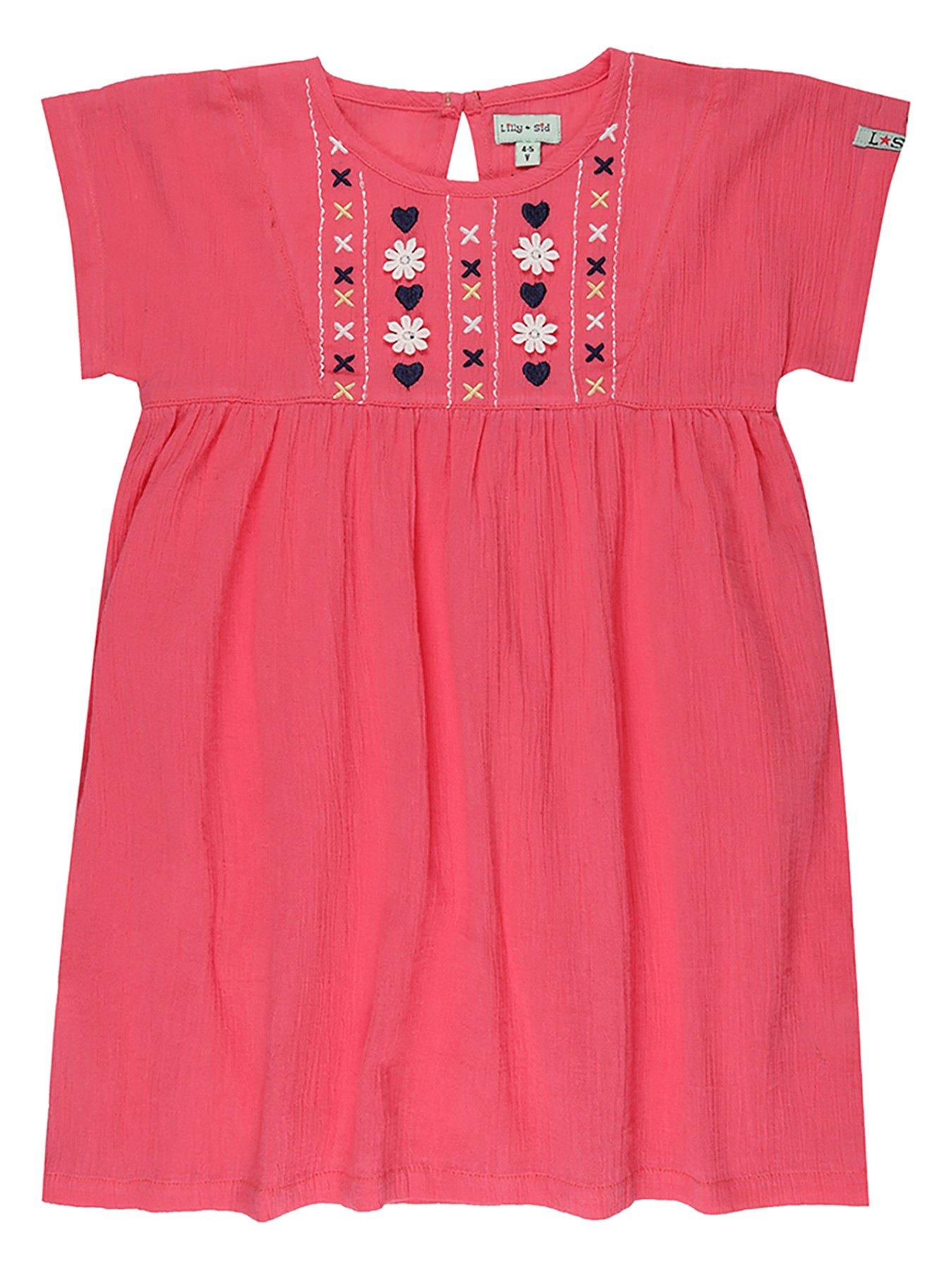 Image 1 of 4 of Lilly + Sid Girls Floral Embroidered Dress - Pink