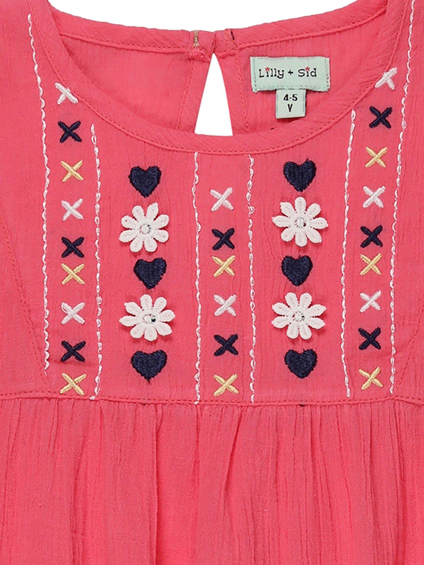 Image 3 of 4 of Lilly + Sid Girls Floral Embroidered Dress - Pink