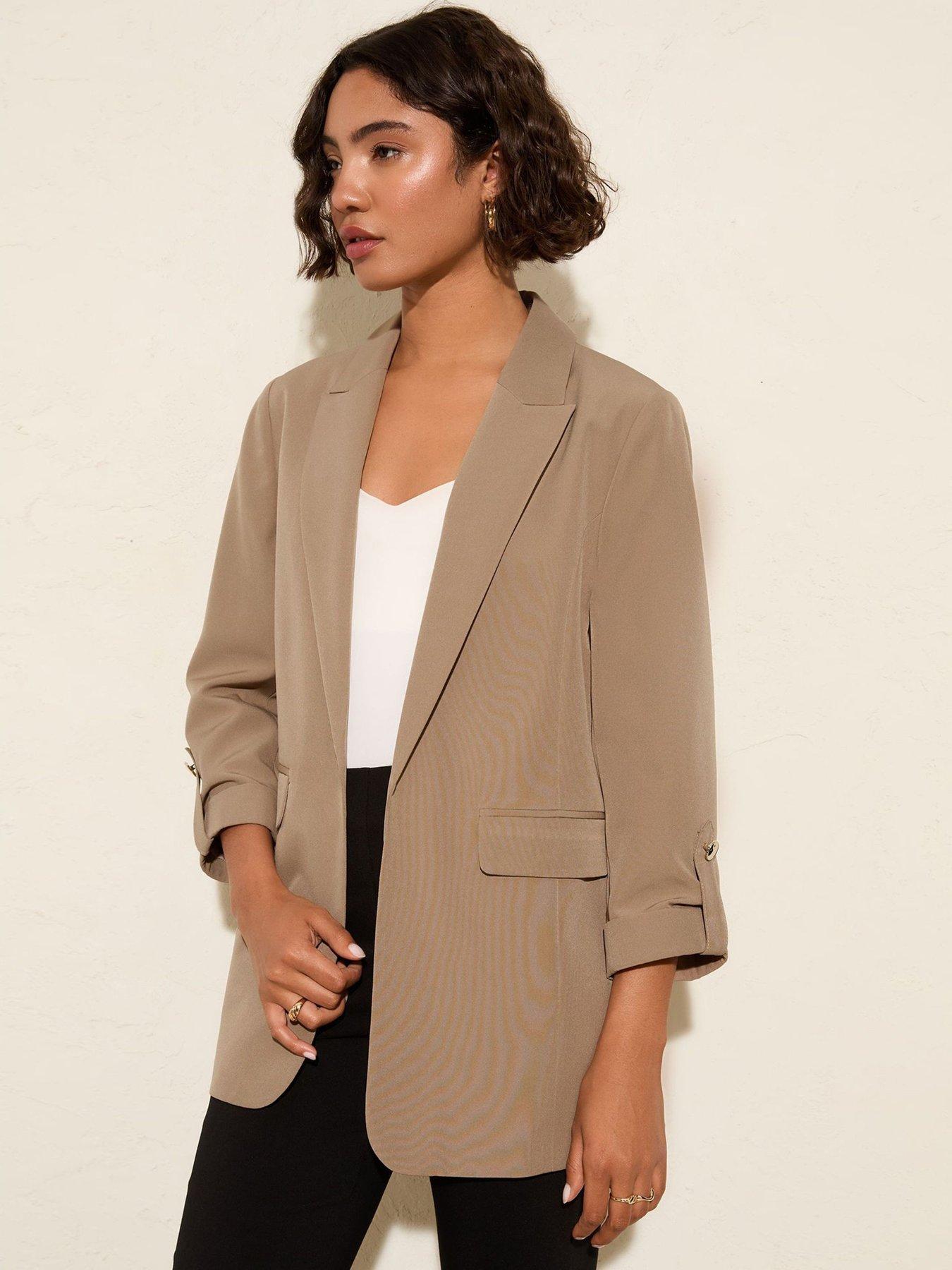 Image 1 of 5 of Friends Like These Edge To Edge Tailored Sleeve Detail Blazer - Beige
