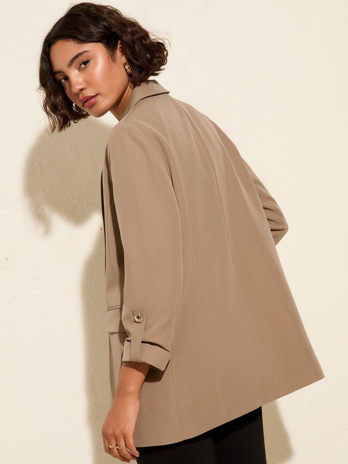Image 2 of 5 of Friends Like These Edge To Edge Tailored Sleeve Detail Blazer - Beige