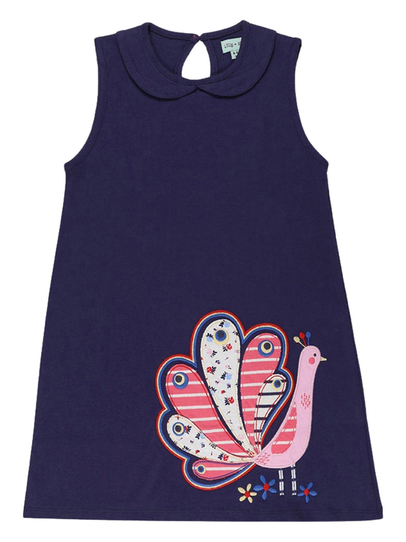 undefined Girls Peacock Applique Dress - Navy