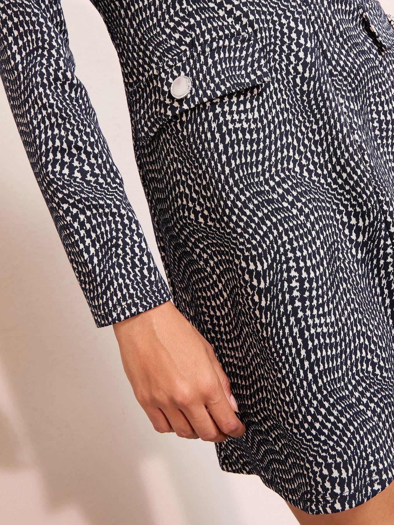 Image 4 of 4 of Friends Like These Cosy Tab Check Print Mini Dress - Grey