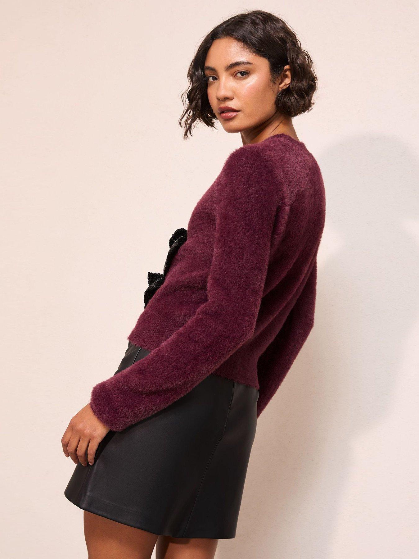  image of friends-like-these-sequin-bow-eyelash-cardigan-burgundy