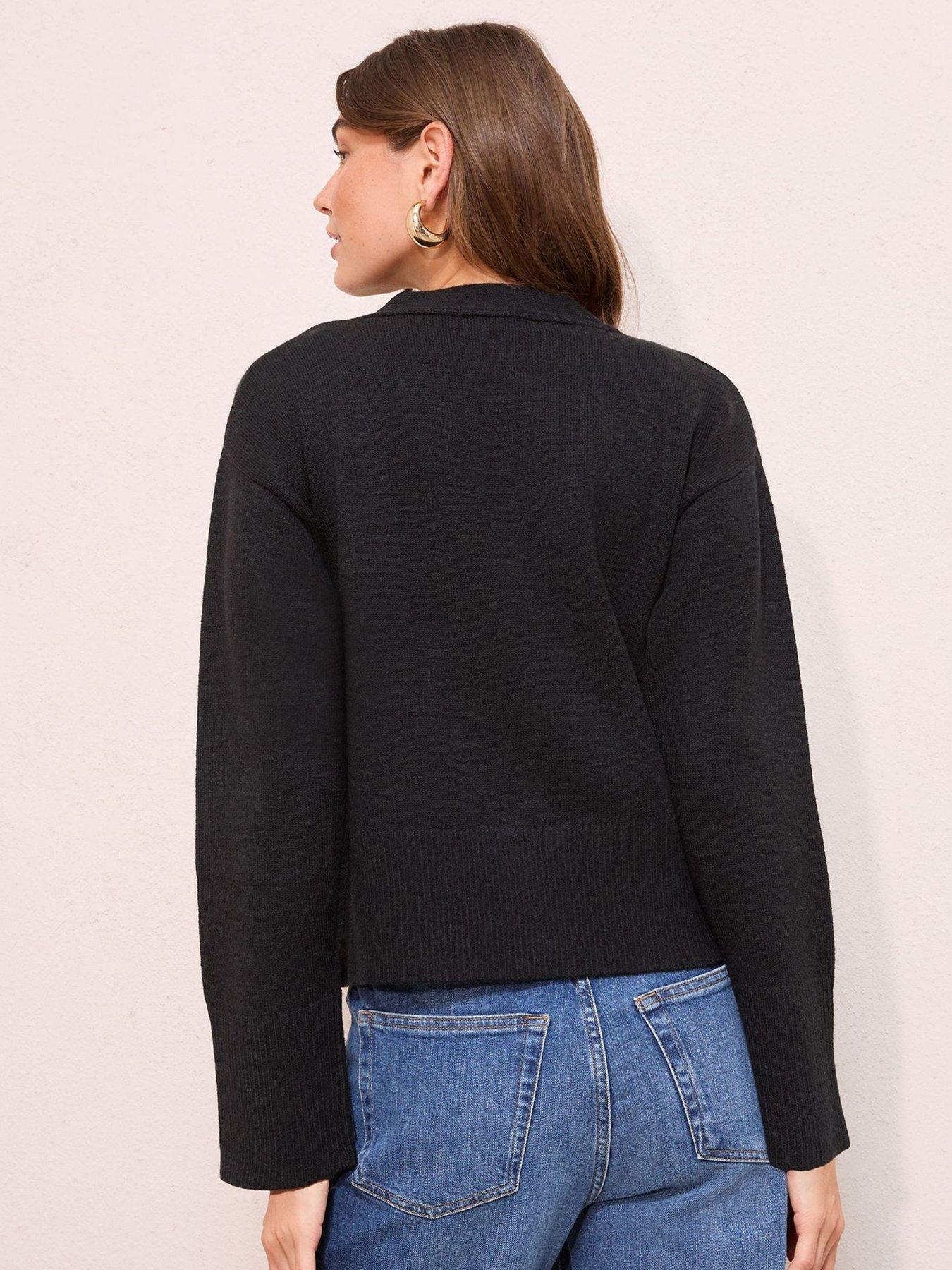  image of friends-like-these-v-neck-exposed-seam-cardigan-black