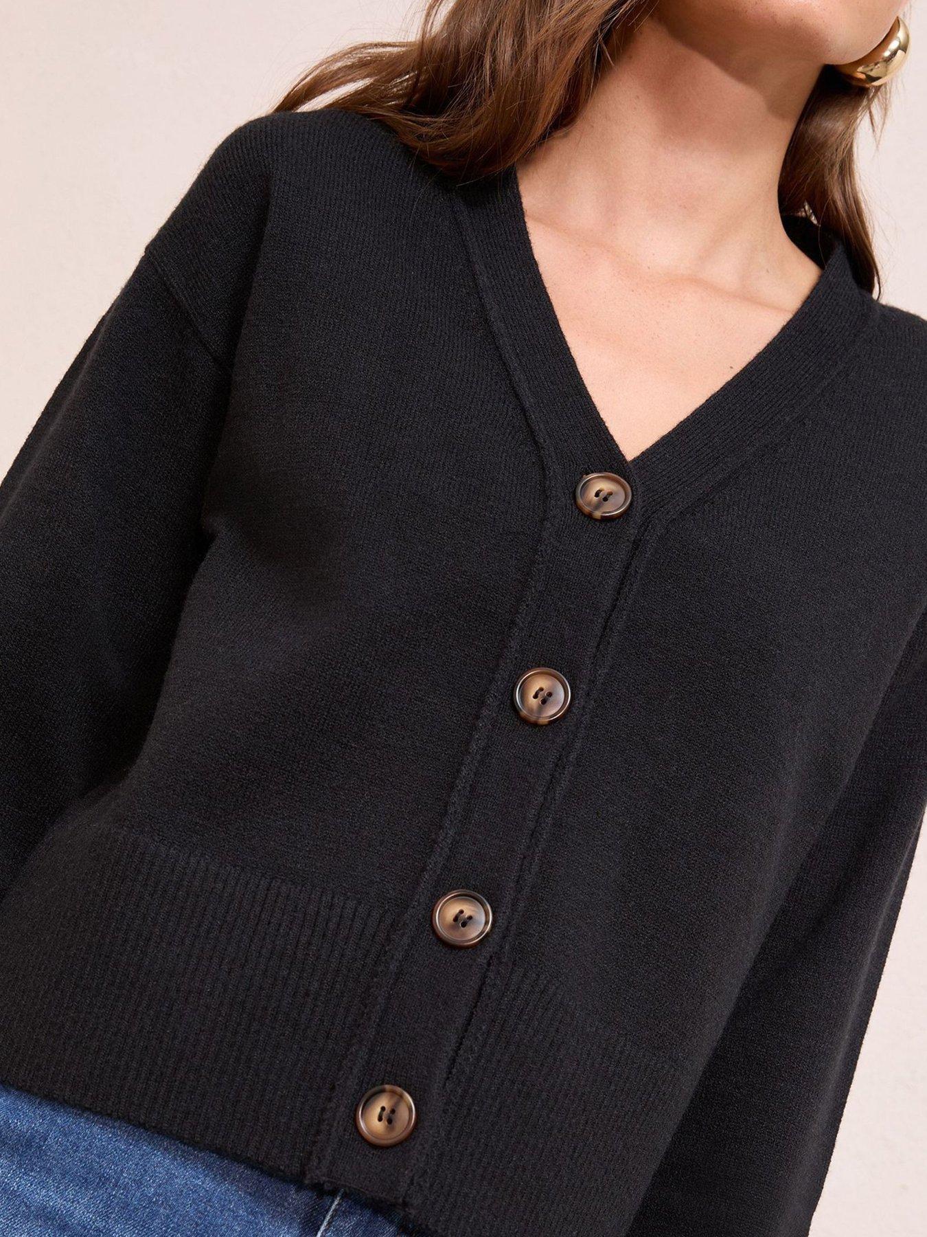  image of friends-like-these-v-neck-exposed-seam-cardigan-black
