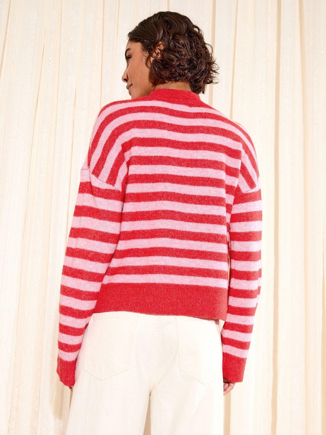 stillFront image of friends-like-these-ho-ho-ho-stripe-christmas-jumper-pinkred