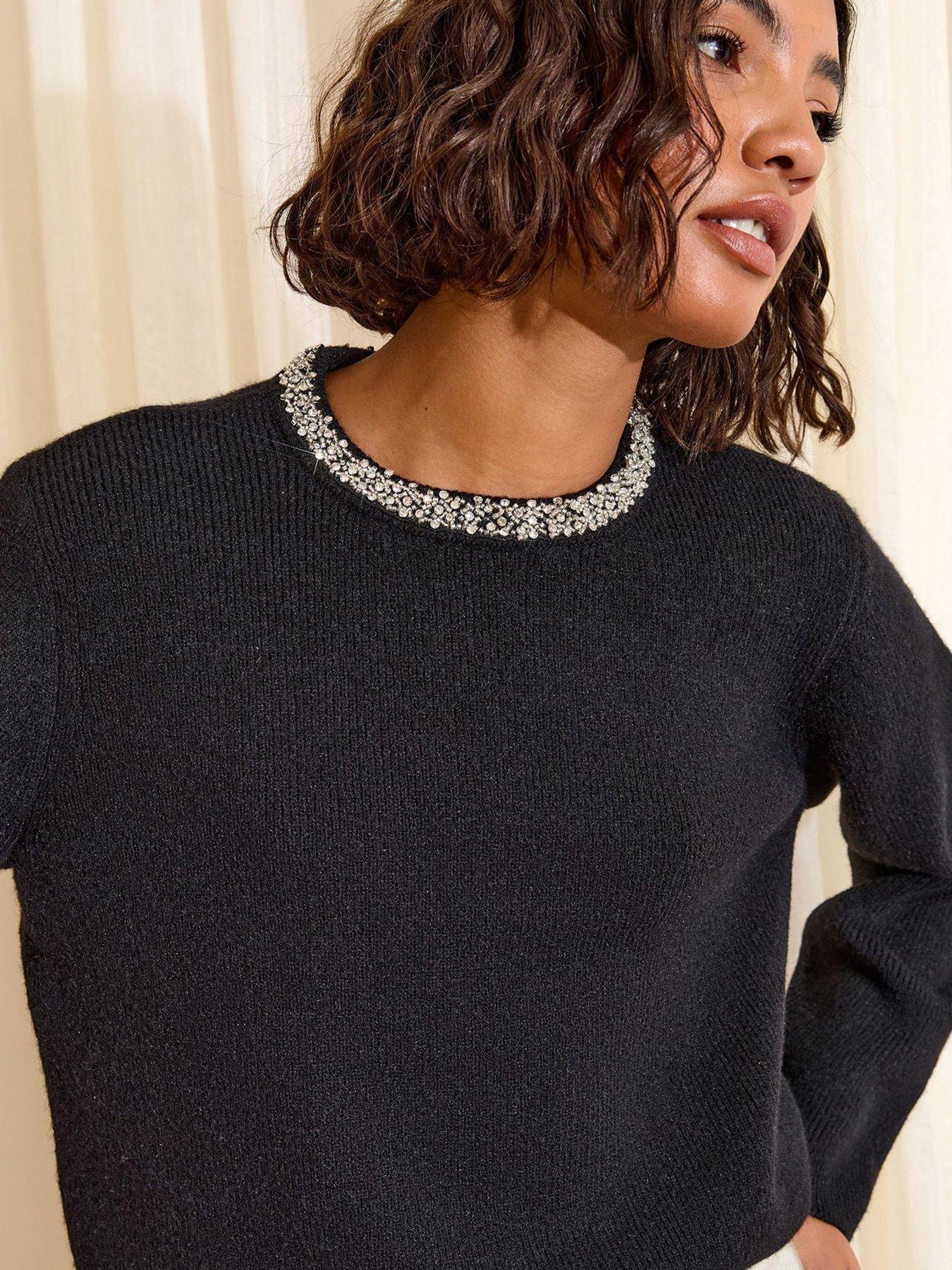 Image 4 of 4 of Friends Like These Embellished Crew Neck Jumper - Black