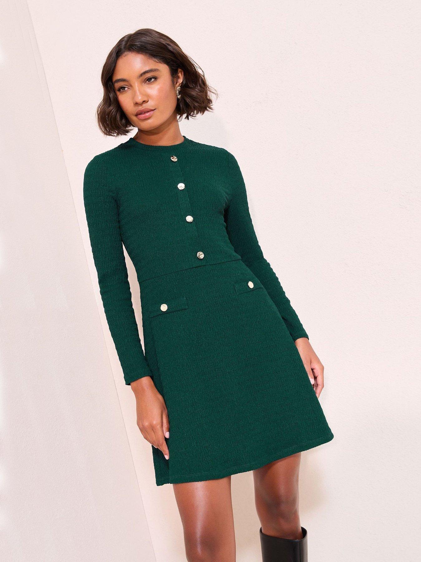 friends-like-these-jersey-button-detail-long-sleeve-mini-dress-green