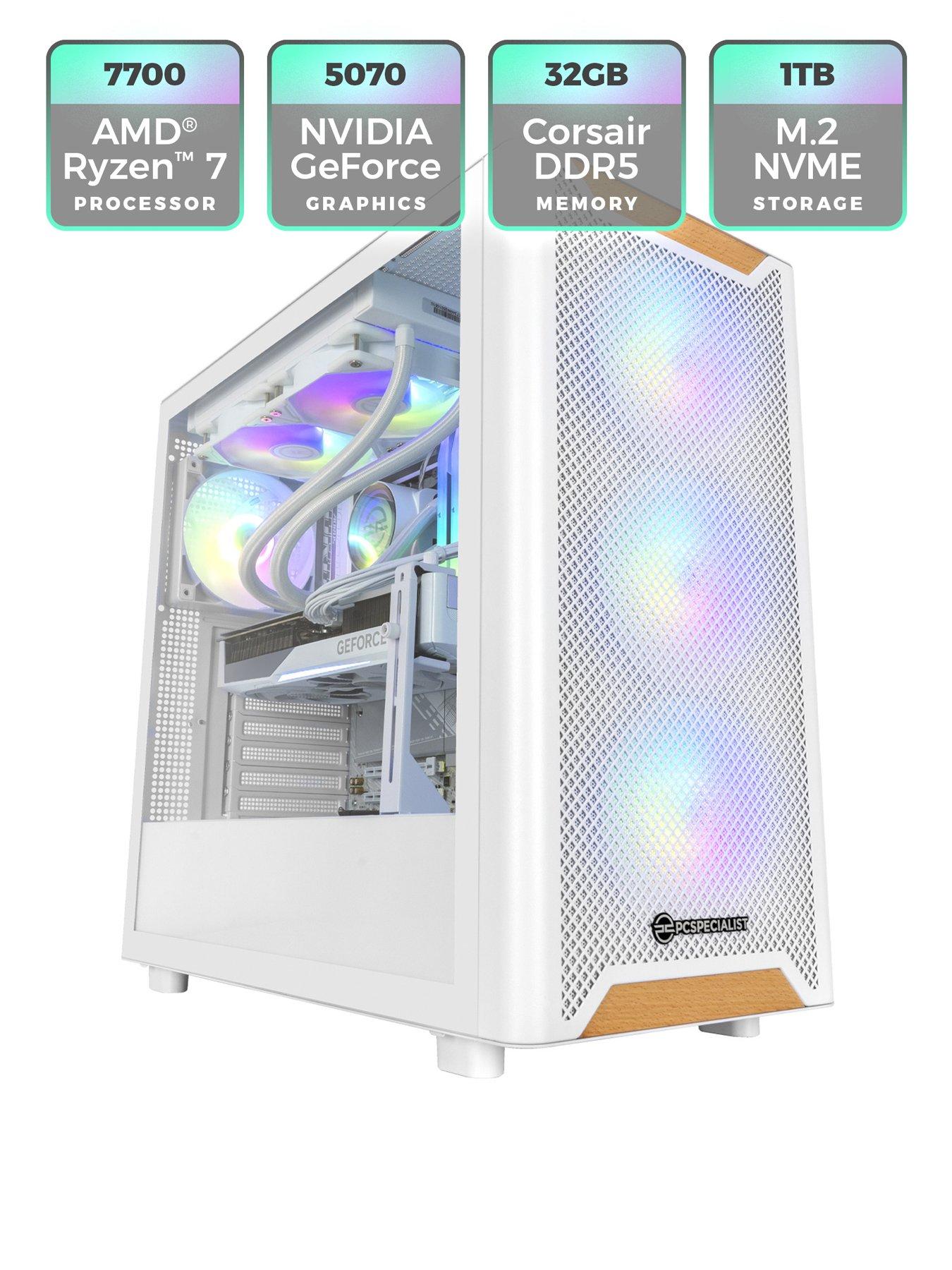  image of pcspecialist-fusion-lumin-30-gaming-desktop-geforce-rtx-5070-amd-ryzen-7-32gb-ram-1tb-ssd-white