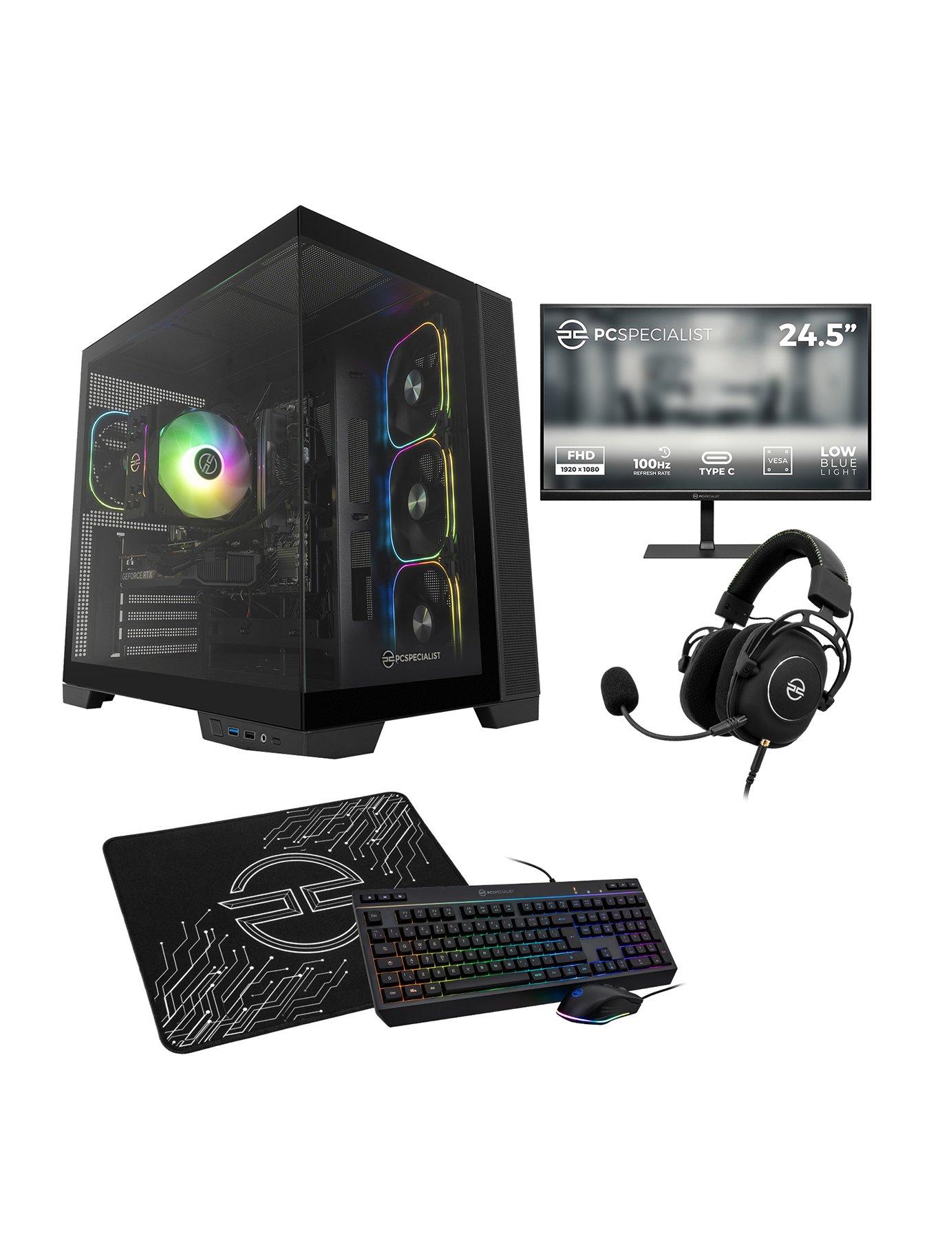 PCSpecialist Fusion 35 Gaming Desktop (GeForce RTX 5060 Ti, AMD Ryzen 5, 16GB RAM, 1TB SSD) Bundle with 24.5in FHD Monitor, Headset, Keyboard, Mouse  &  Mat