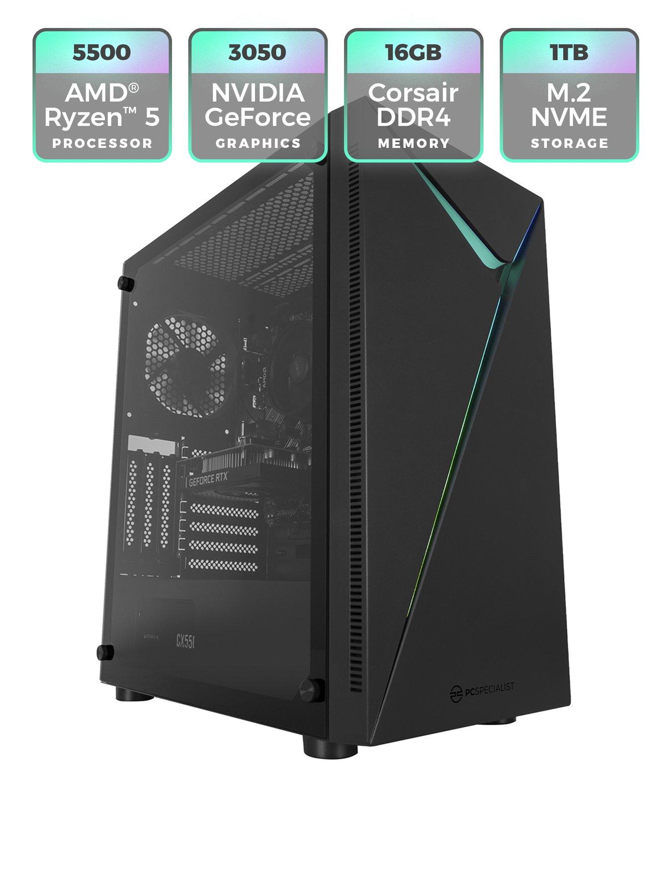  image of pcspecialist-fusion-20-gaming-desktop--nbspgeforce-rtx-3050nbspamd-ryzen-5nbsp16gb-ramnbsp1tb-ssd--nbspblack