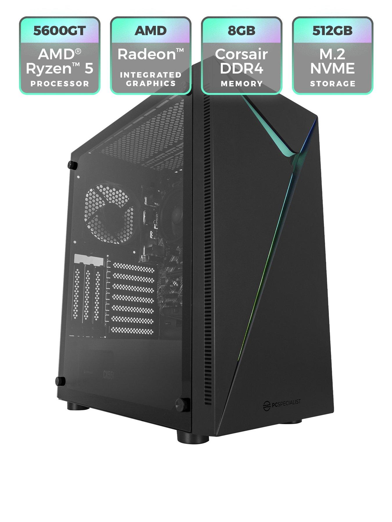  image of pcspecialist-fusion-10-gaming-desktop-amd-ryzen-5-8gb-512gb-black