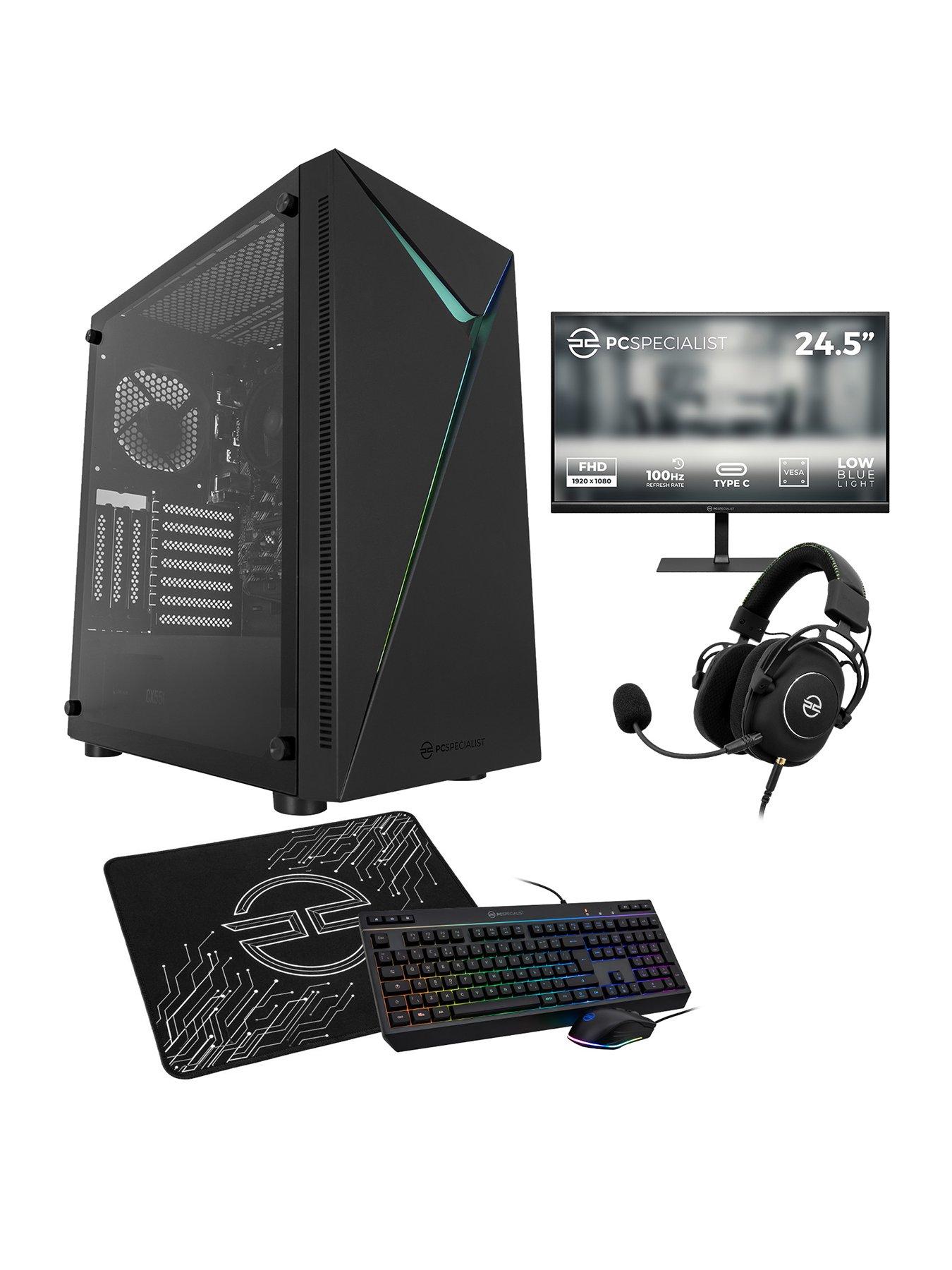 pcspecialist-fusion-10-gaming-desktop-amd-ryzen-5-8gb-ram-512gb-ssd-withnbsp245in-monitor-headset-keyboard-mouse-amp-mat