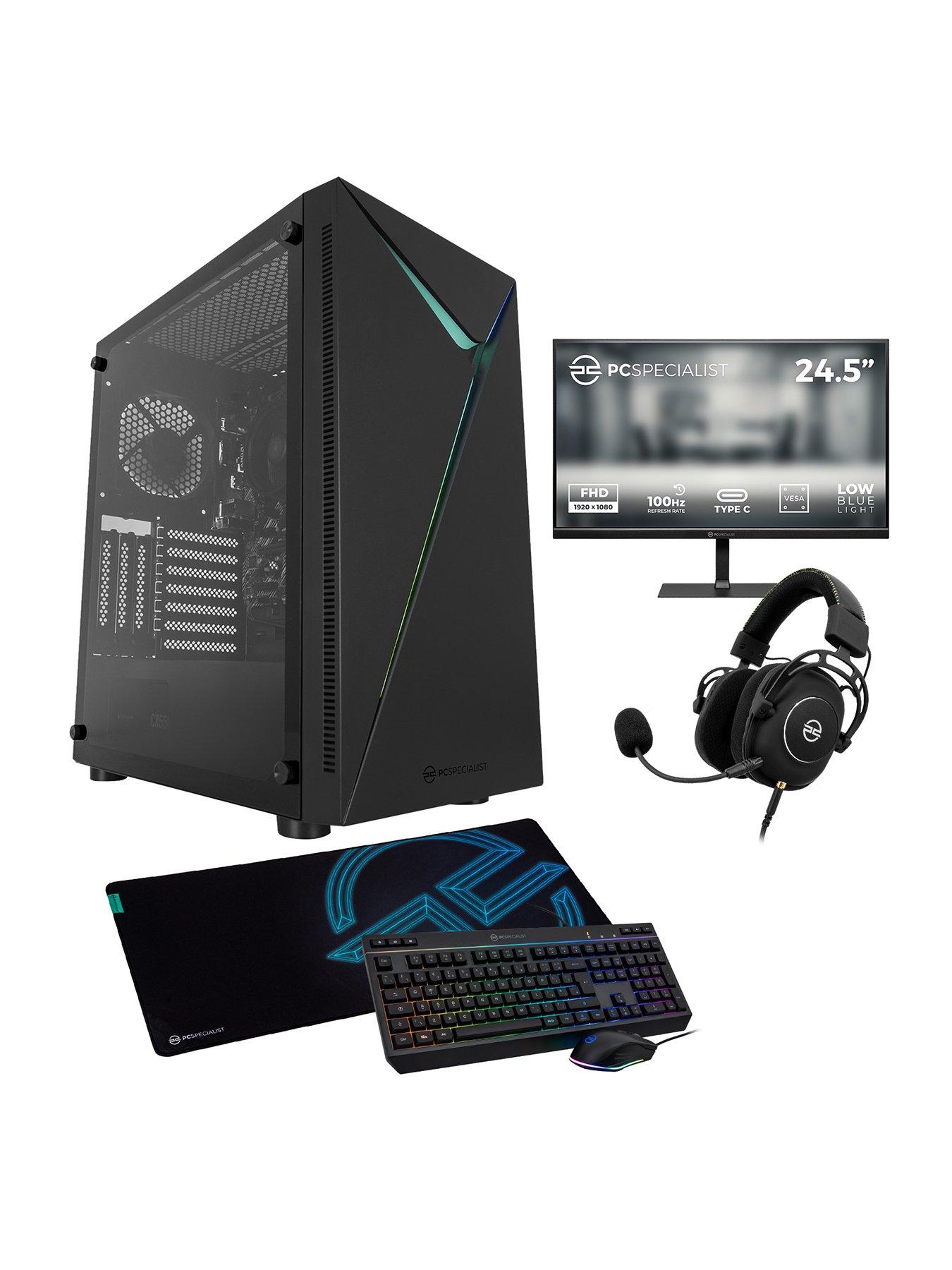 Image 1 of 8 of PCSpecialist Fusion 10 Gaming Desktop (AMD Ryzen 5, 8GB RAM, 512GB SSD) with&nbsp;24.5in Monitor, Headset, Keyboard, Mouse &amp; Mat