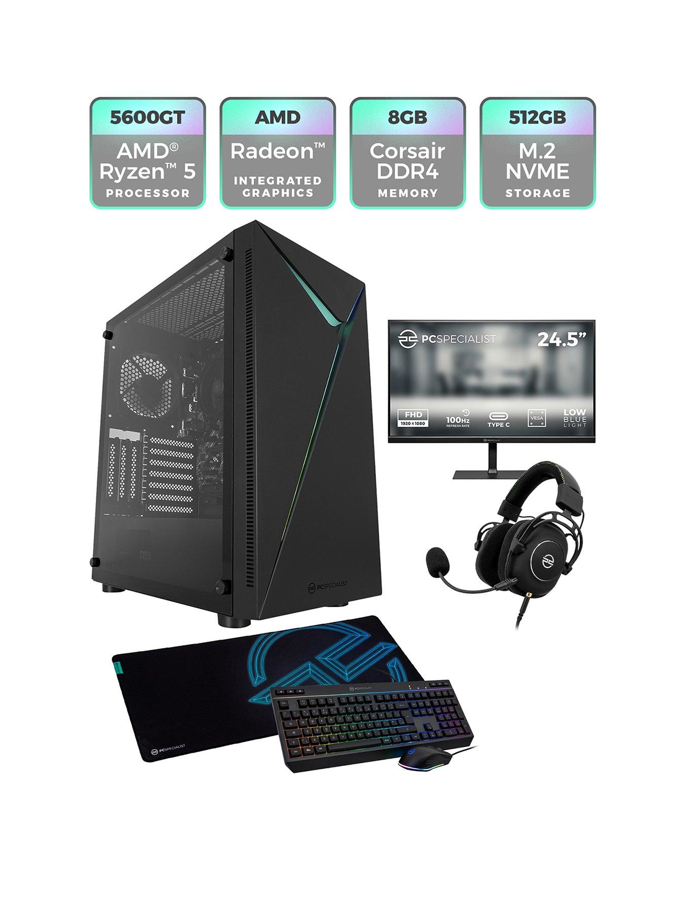 Image 2 of 8 of PCSpecialist Fusion 10 Gaming Desktop (AMD Ryzen 5, 8GB RAM, 512GB SSD) with&nbsp;24.5in Monitor, Headset, Keyboard, Mouse &amp; Mat