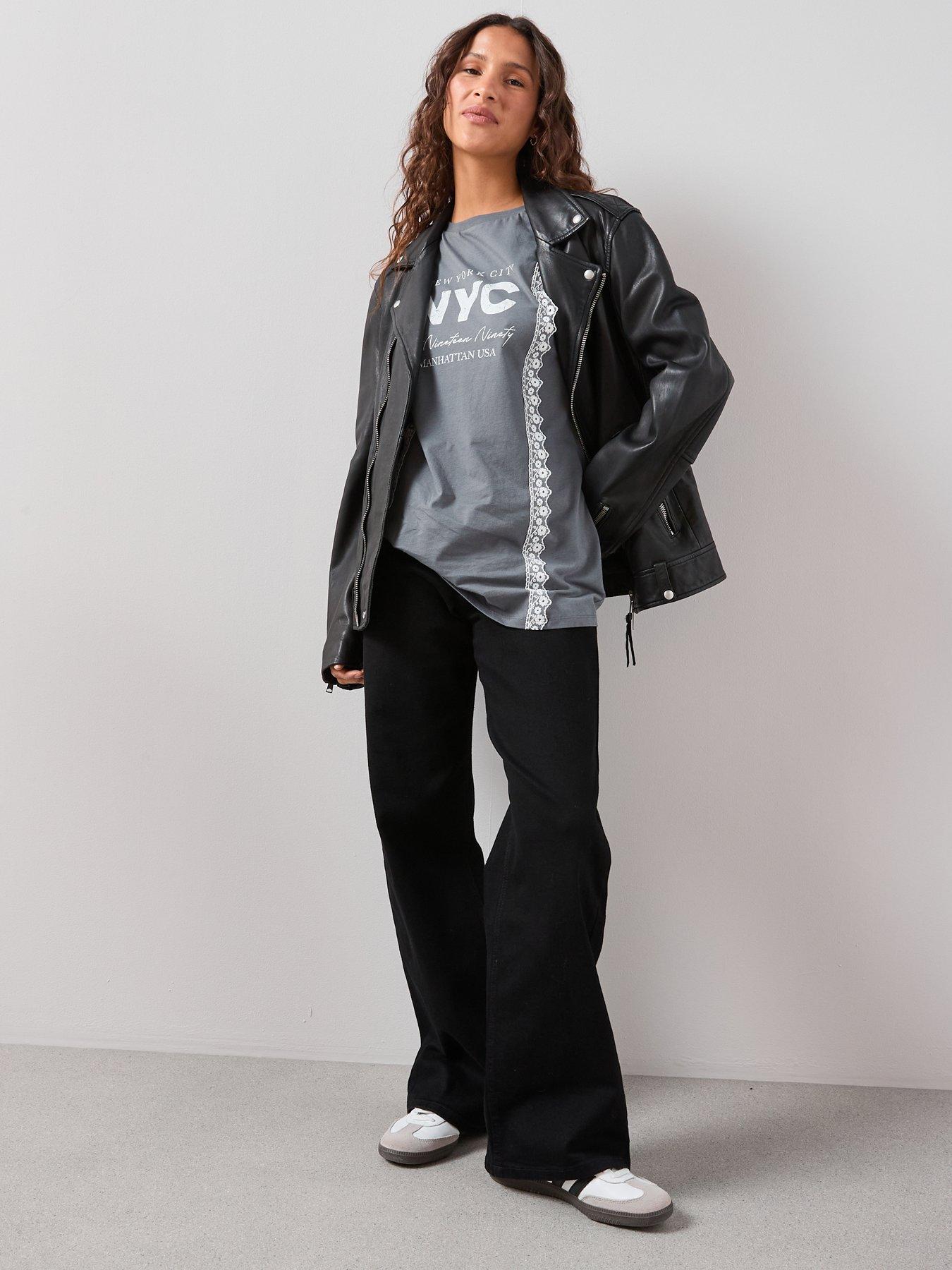 Image 5 of 7 of The Very Collection Lace Trim Graphic T-shirt - Grey