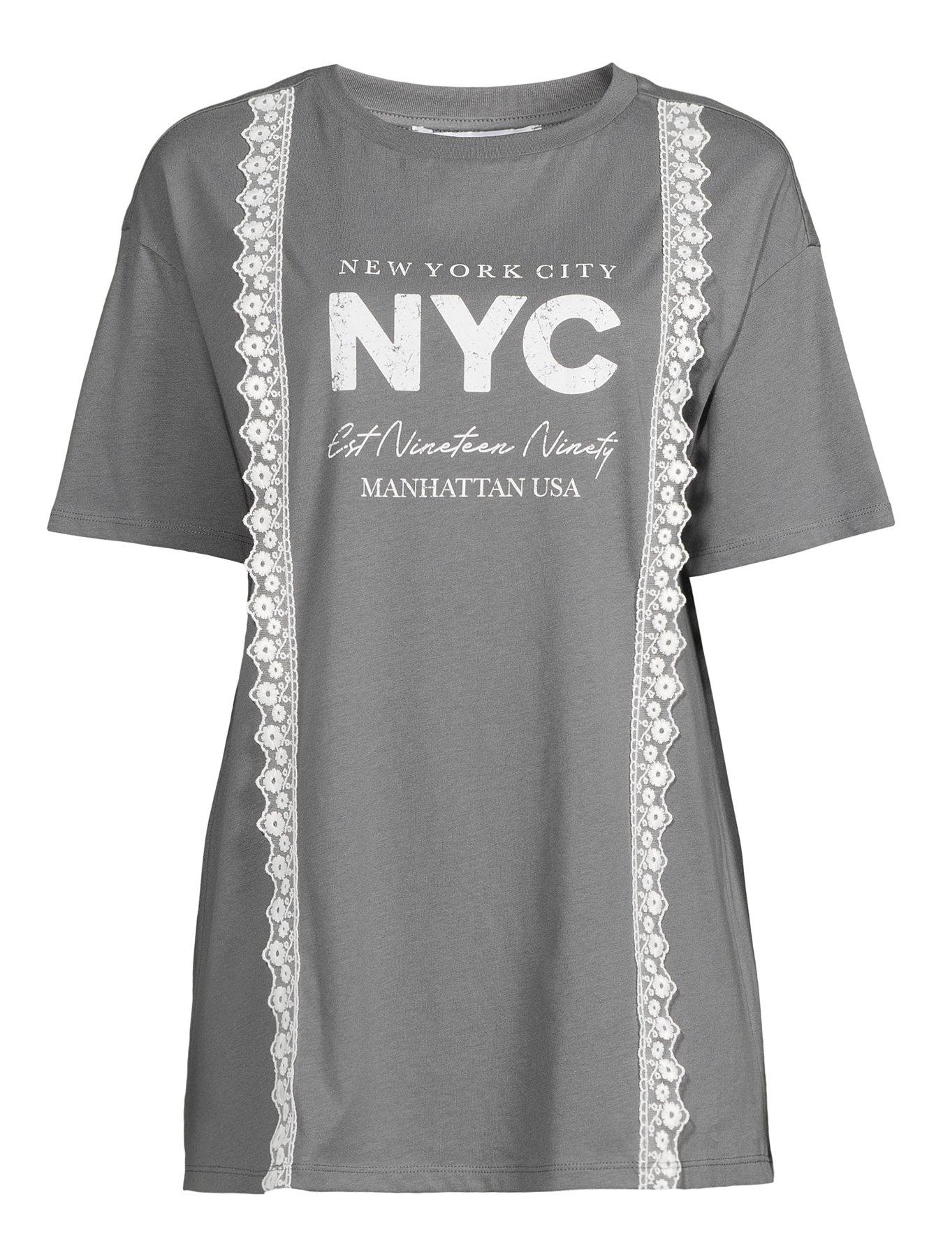 Image 7 of 7 of The Very Collection Lace Trim Graphic T-shirt - Grey