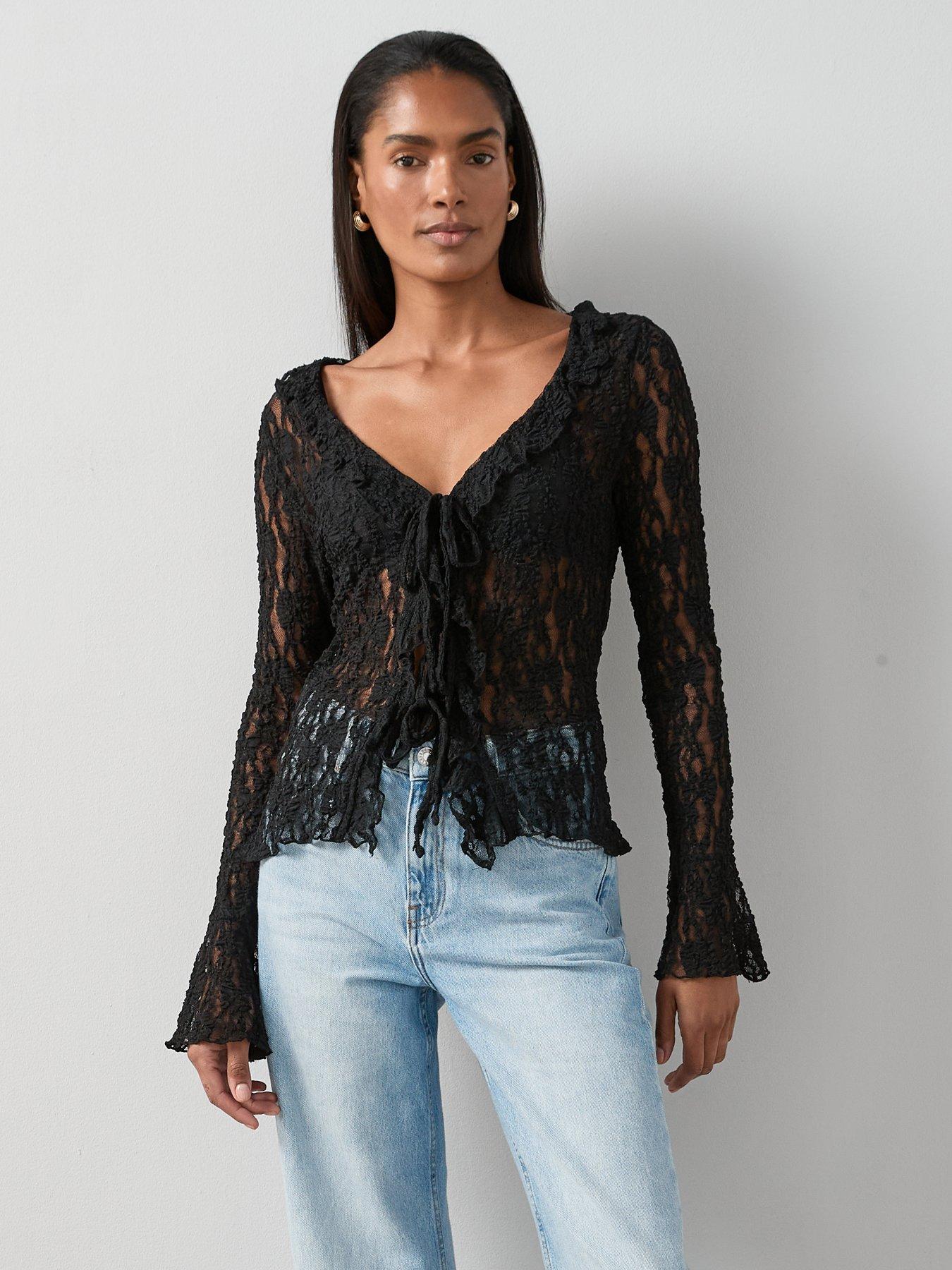 undefined Frill Front Lace Top - Black