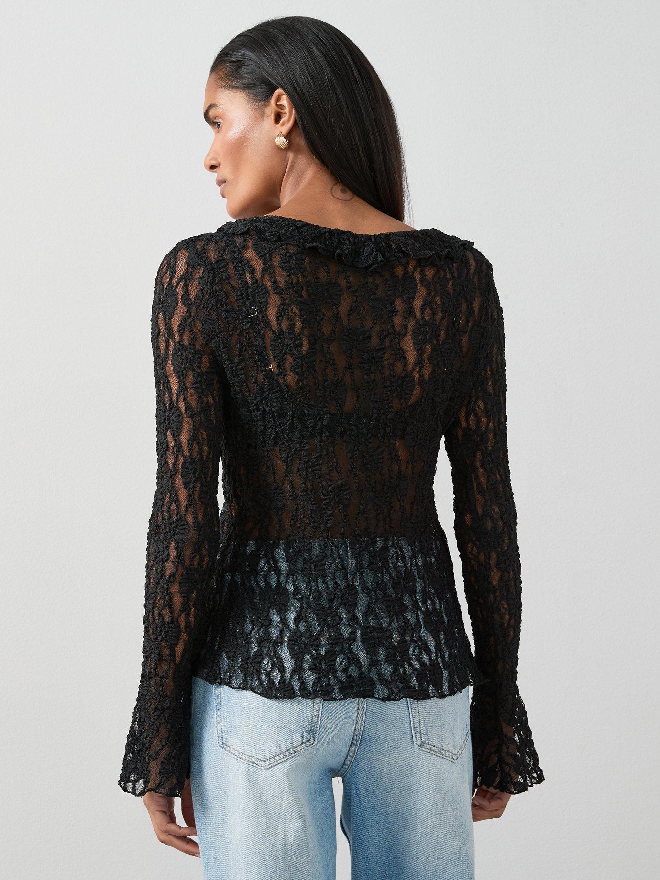Image 2 of 7 of The Very Collection Frill Front Lace Top - Black