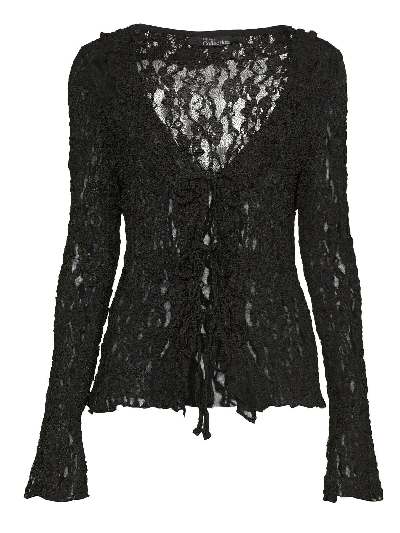 Image 7 of 7 of The Very Collection Frill Front Lace Top - Black
