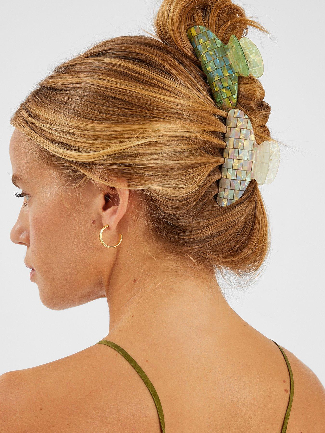 Image 2 of 3 of Accessorize 2-pack Iridescent Tile Resin Claw Clips - Multi