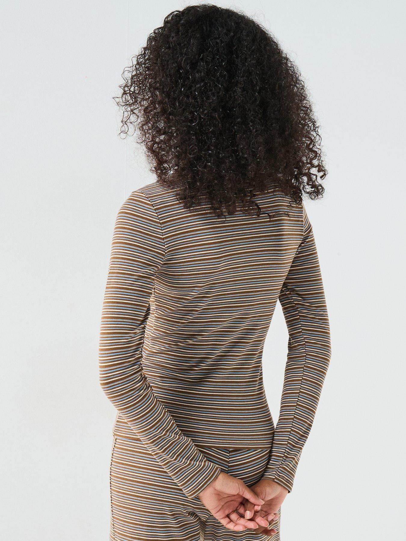 Image 2 of 6 of V by Very Stripe Rib Button Up Top - Print