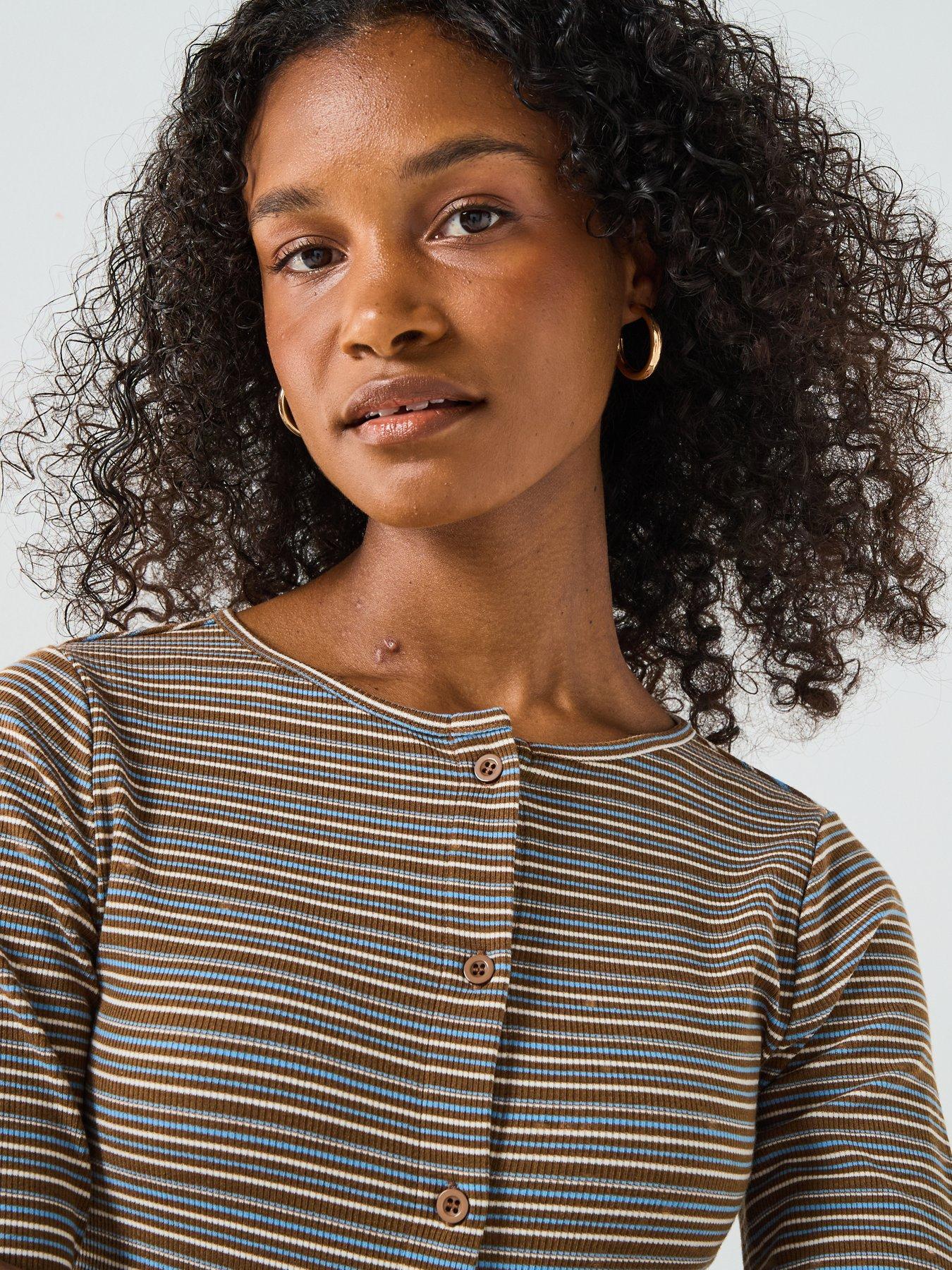 Image 4 of 6 of V by Very Stripe Rib Button Up Top - Print