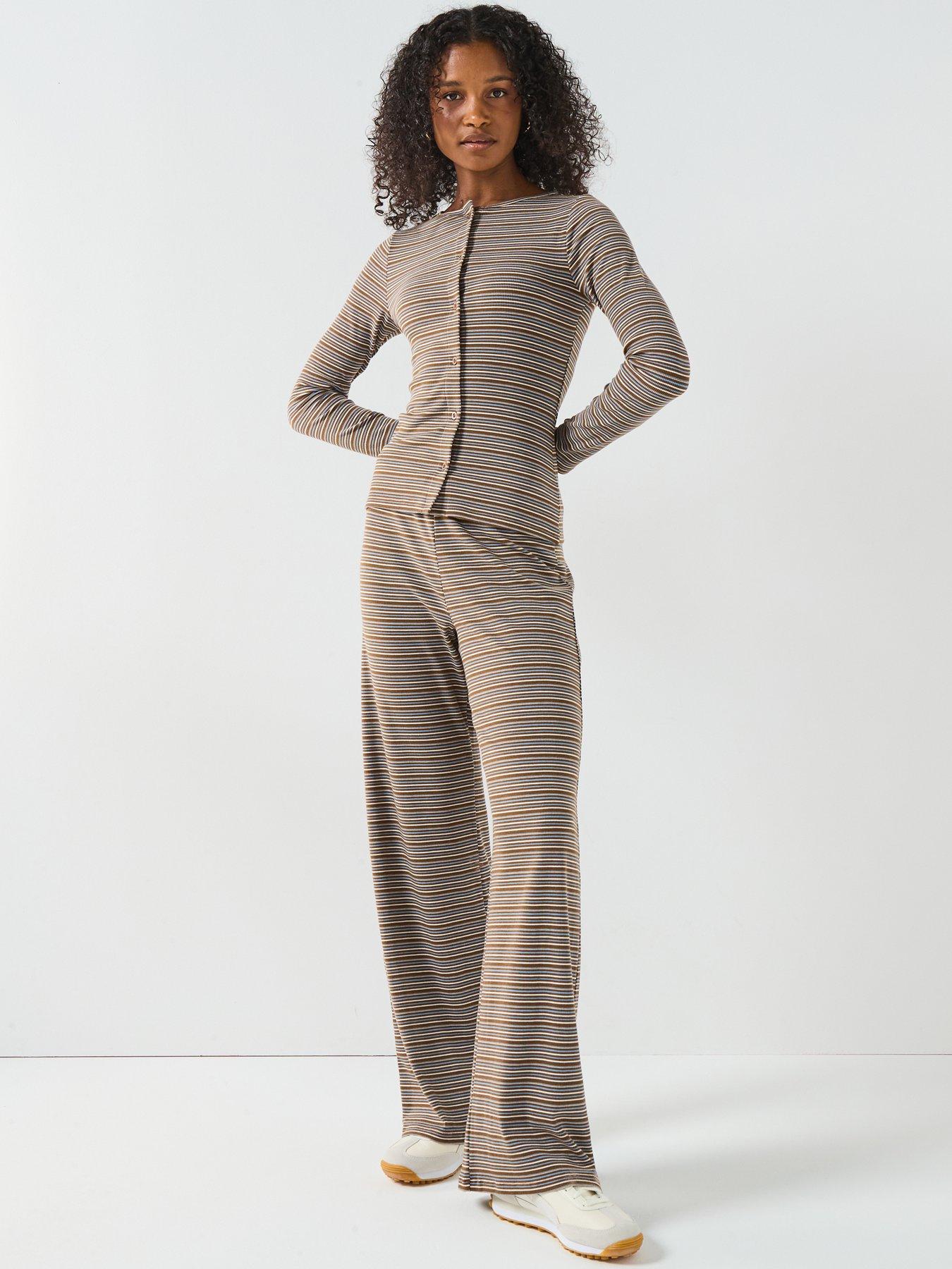 Image 3 of 6 of V by Very Stripe Rib Wide Leg Trousers - Print