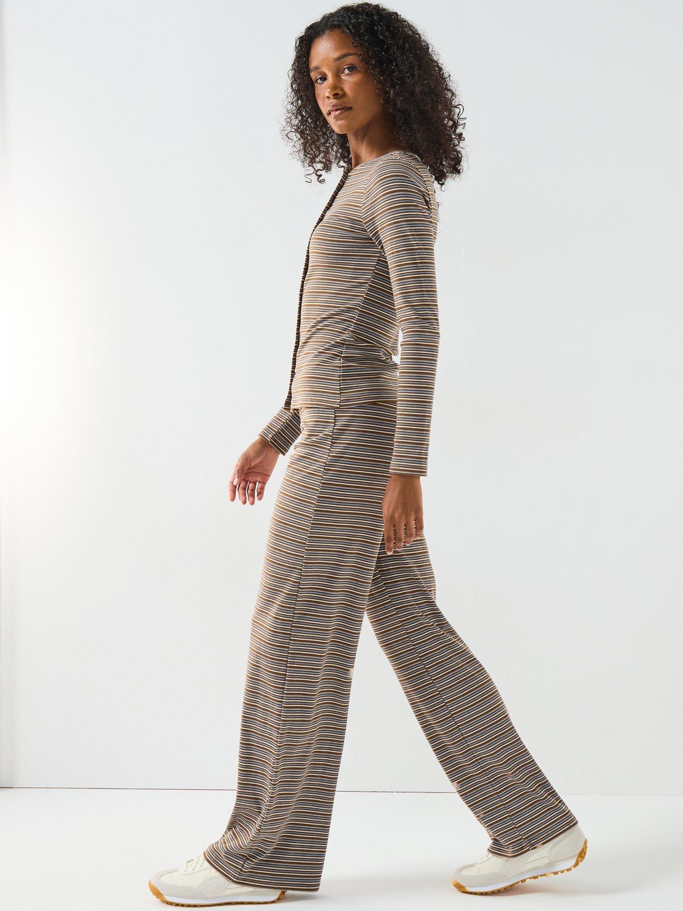 Image 5 of 6 of V by Very Stripe Rib Wide Leg Trousers - Print