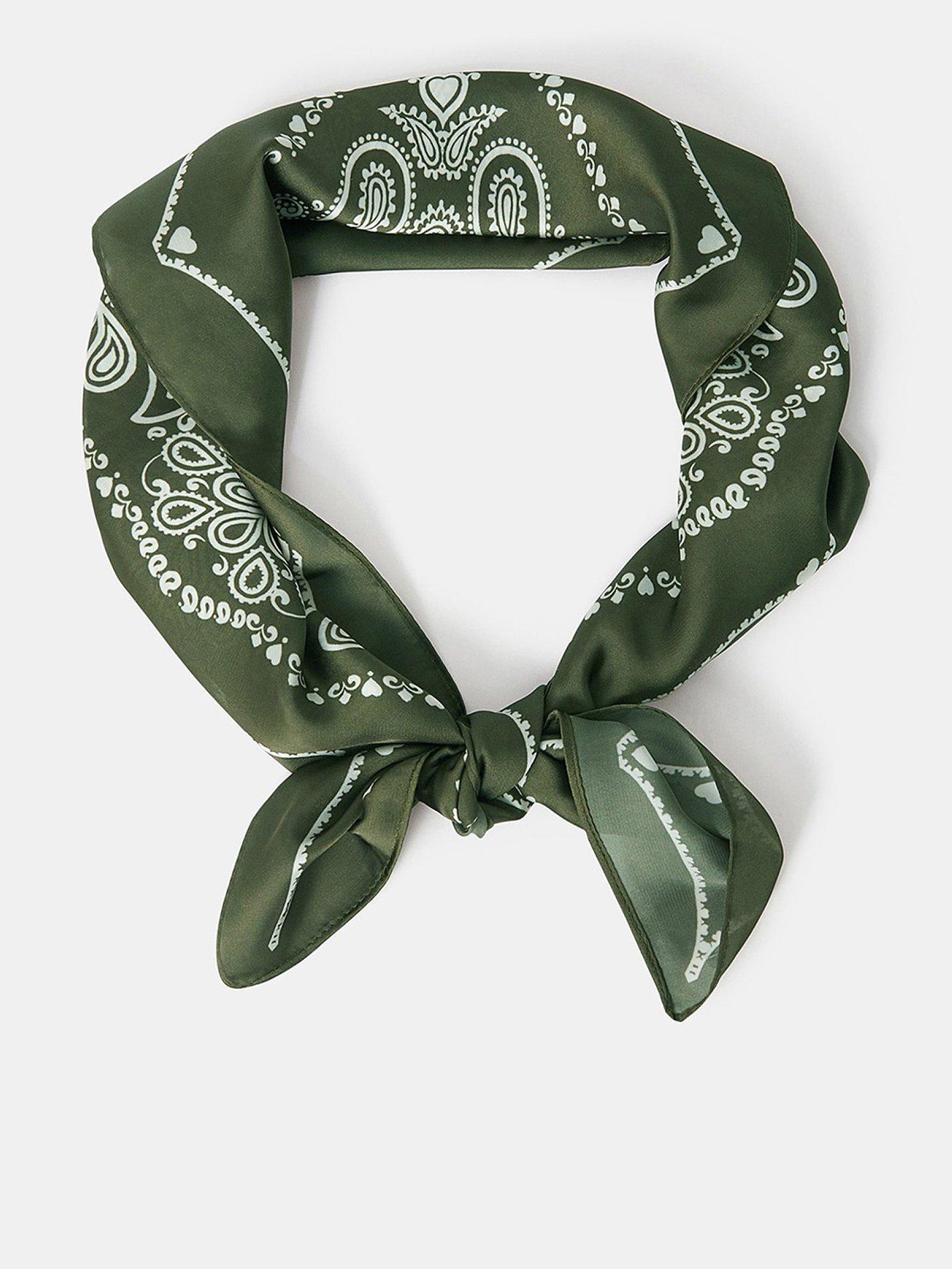 Image 1 of 3 of Accessorize Square Satin Bandana Scarf - Khaki
