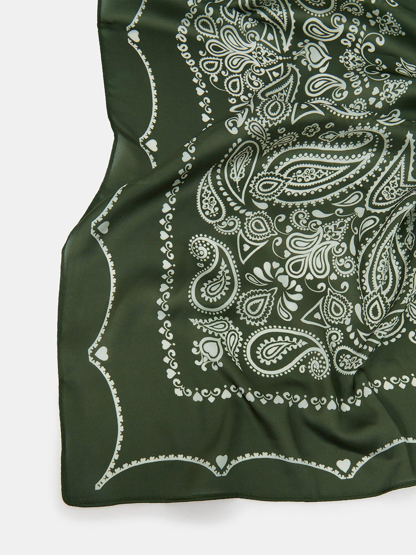 Image 3 of 3 of Accessorize Square Satin Bandana Scarf - Khaki