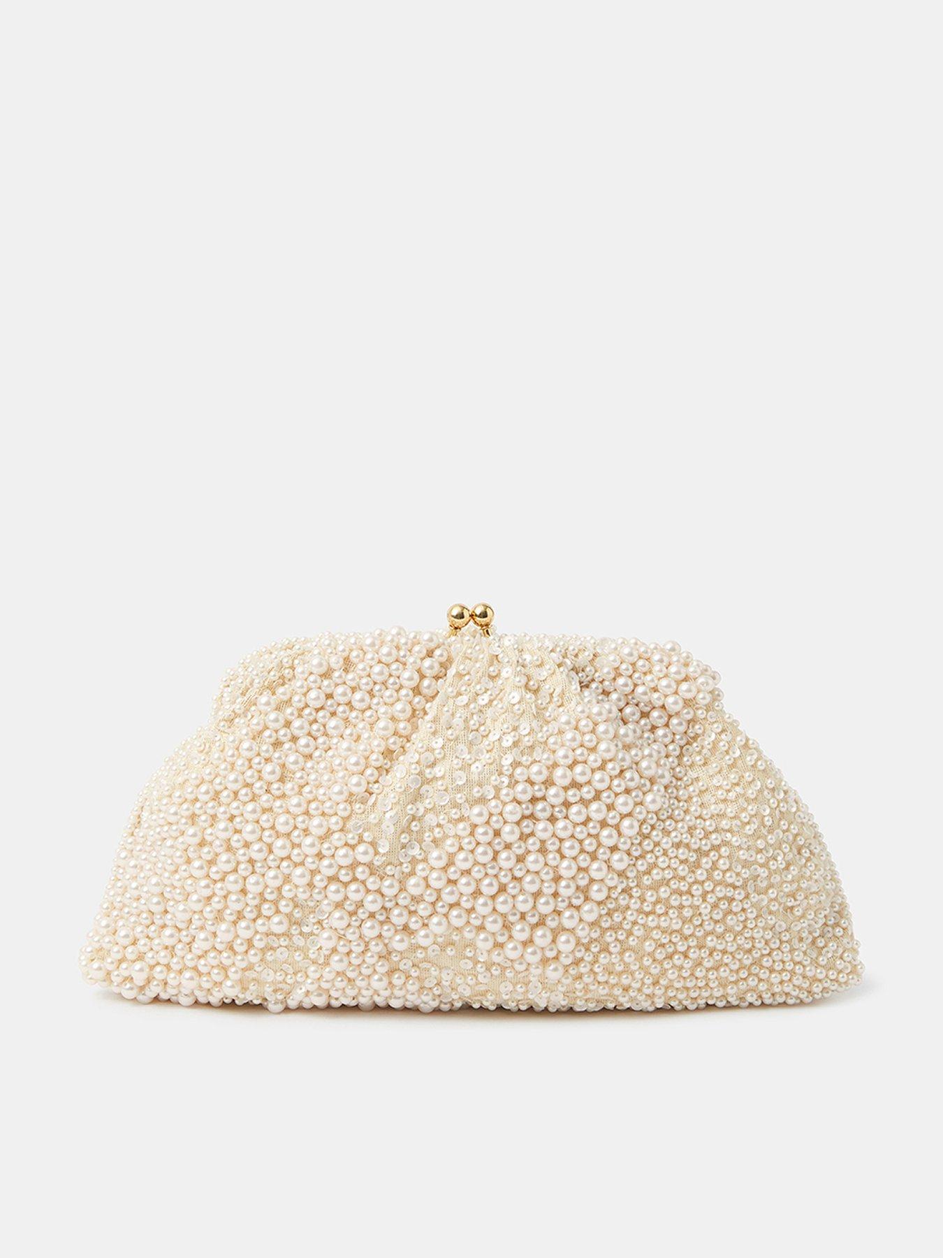 undefined Bridal Cloud Pearl Beaded Mini Bag - Cream